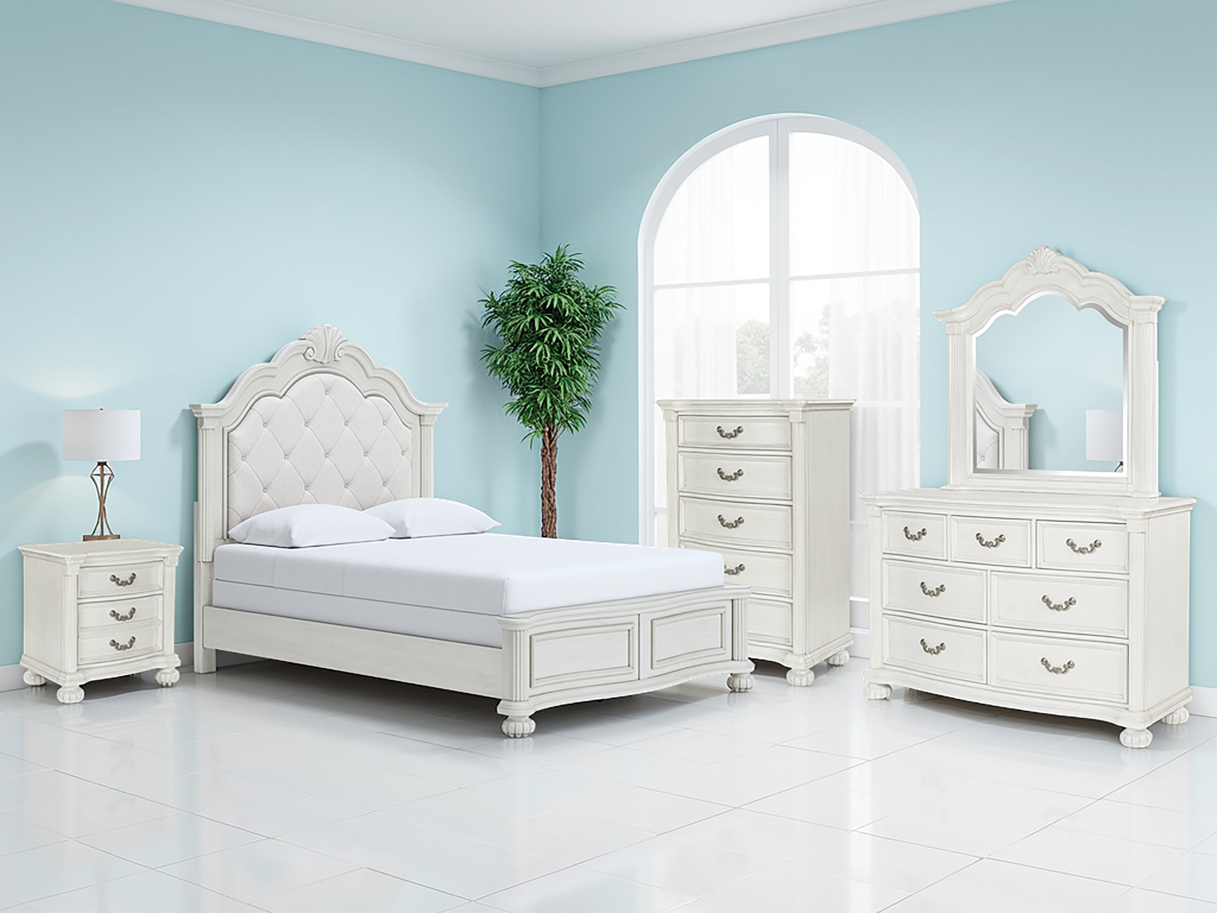 Floridian Furniture - Ashley Furniture - Montelaine Bedroom - Queen Upholstered Panel Bed / Antique White - B795B2