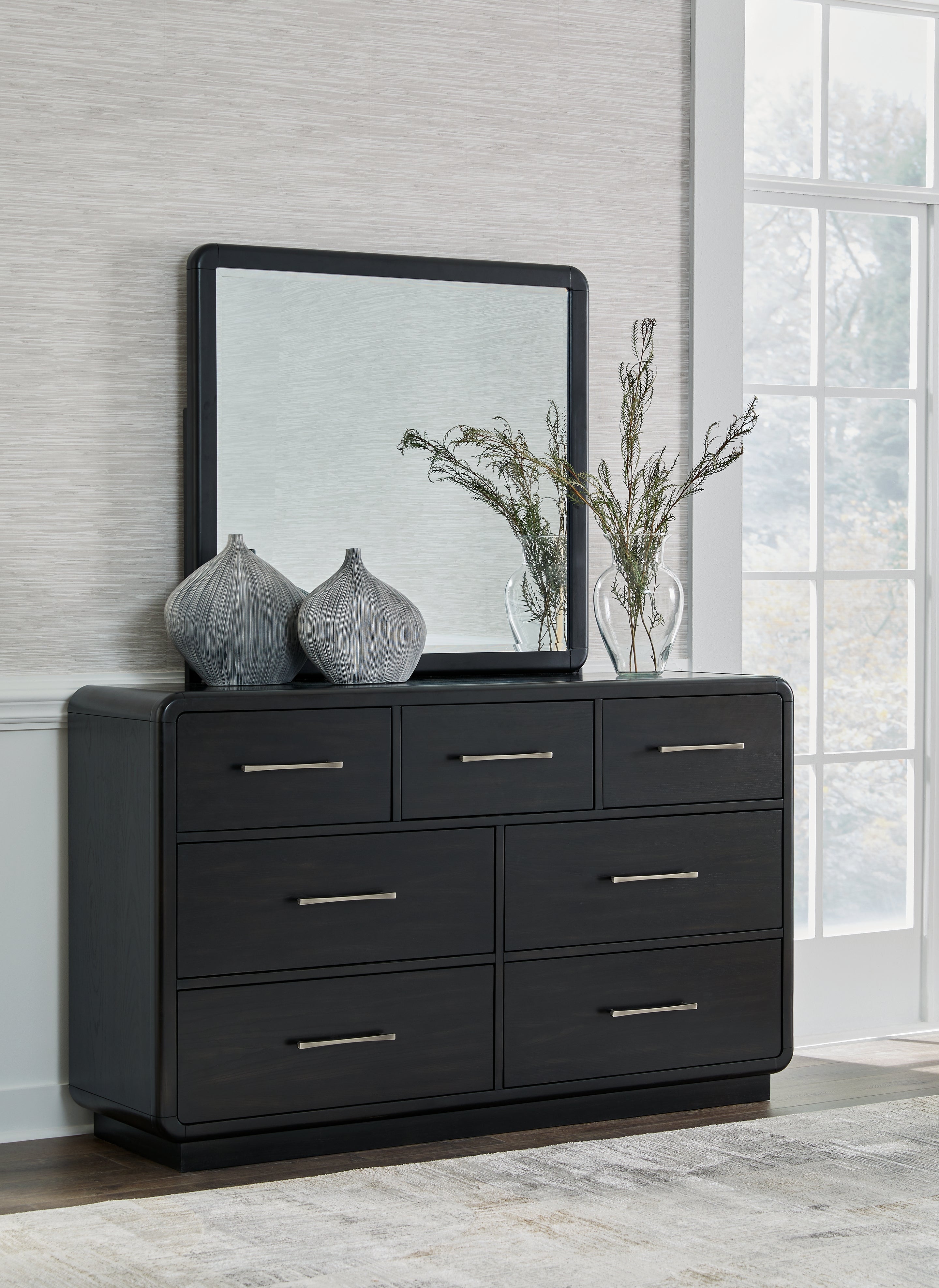 Floridian Furniture - Ashley Furniture - Rowanbeck Bedroom - Dresser and Mirror / Black - B821B1