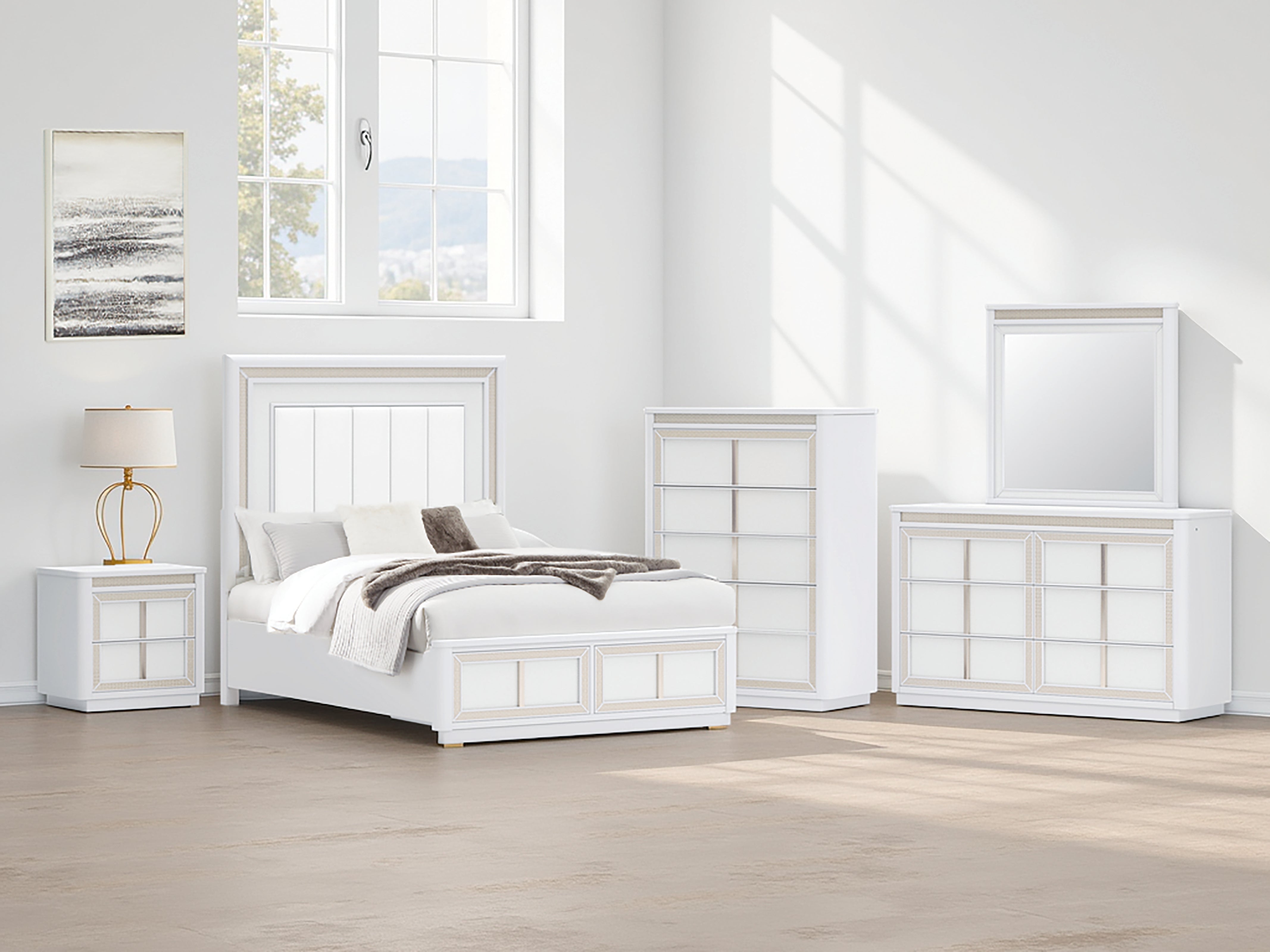 Floridian Furniture - Ashley Furniture - Chalanna Bedroom - Queen Upholstered Storage Bed / White - B822B2
