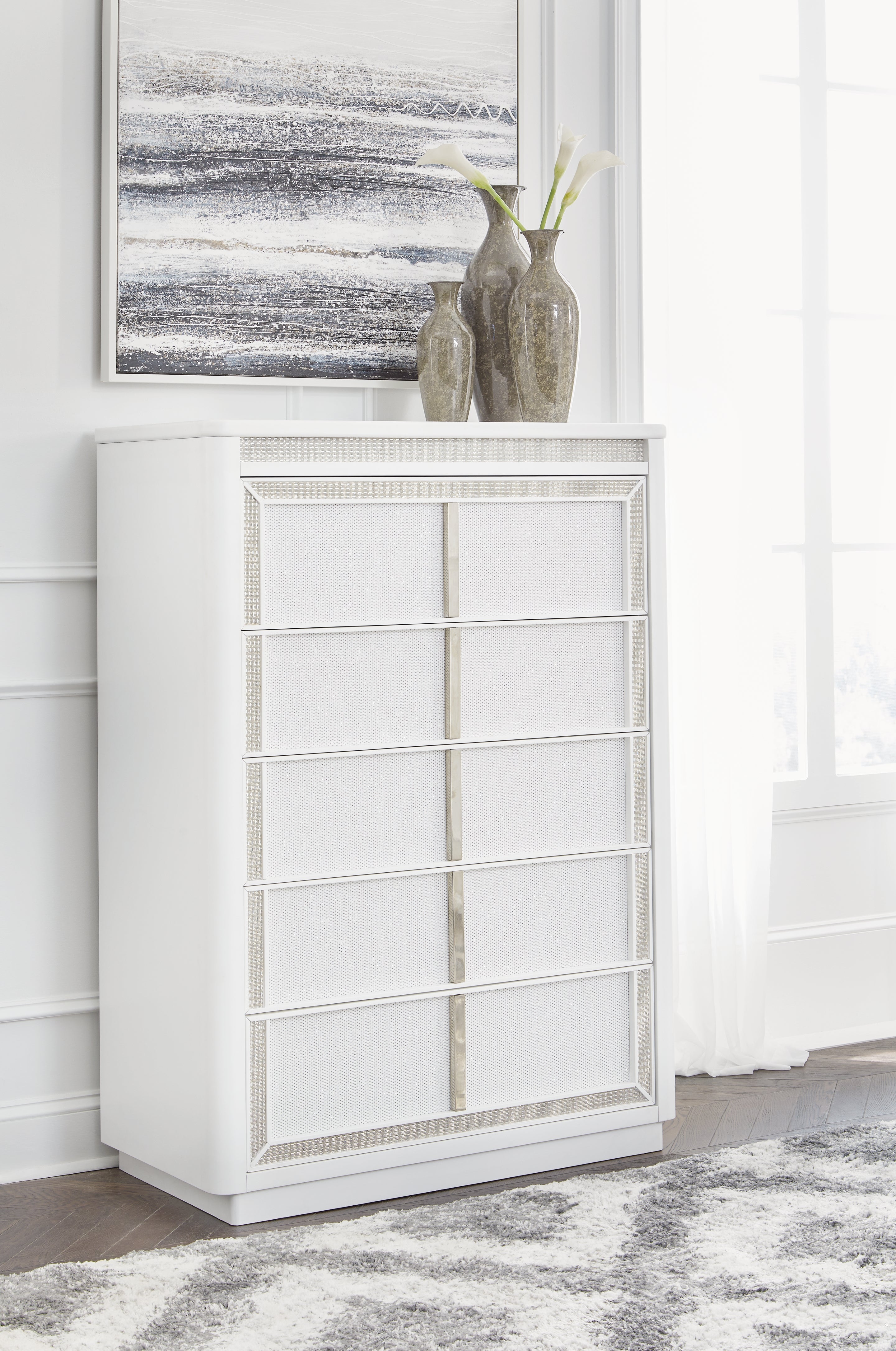 Floridian Furniture - Ashley Furniture - Chalanna Bedroom - Five Drawer Chest / White - B822-46