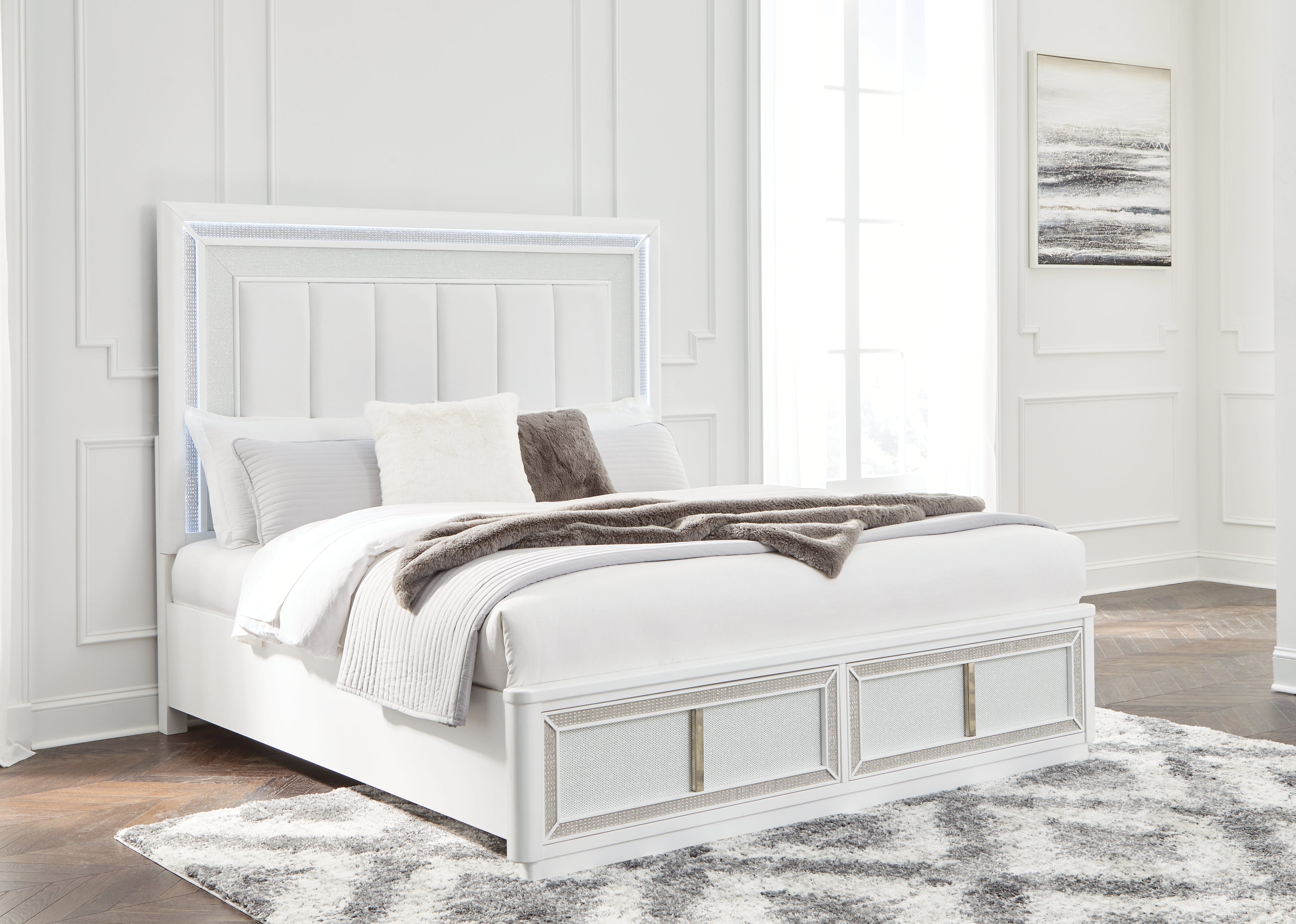 Floridian Furniture - Ashley Furniture - Chalanna Bedroom - King Upholstered Storage Bed / White - B822B4