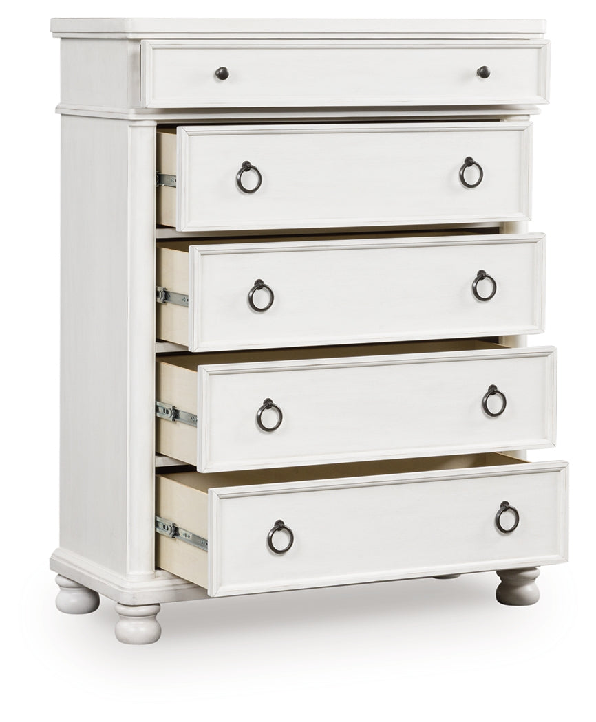 Floridian Furniture - Ashley Furniture - Rowlenstown Bedroom - Five Drawer Chest / Antique White - PCB823-46
