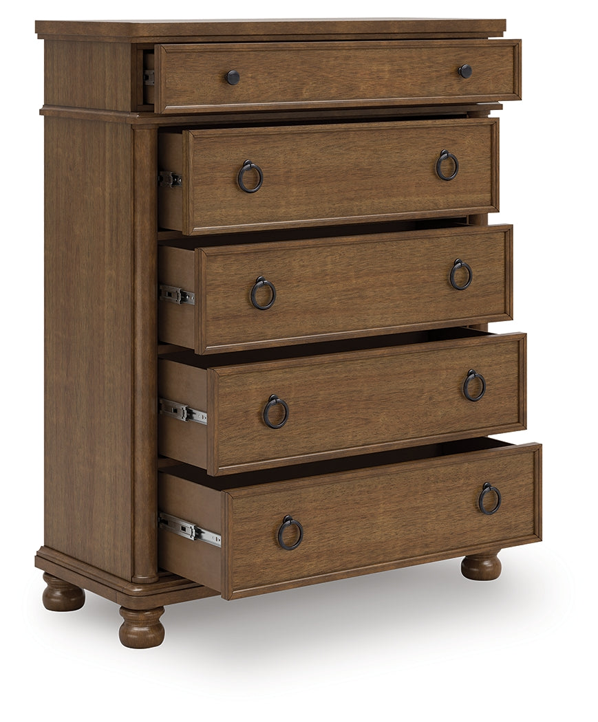 Floridian Furniture - Ashley Furniture - Rowlenstown Bedroom - Five Drawer Chest / Brown - PCB824-46