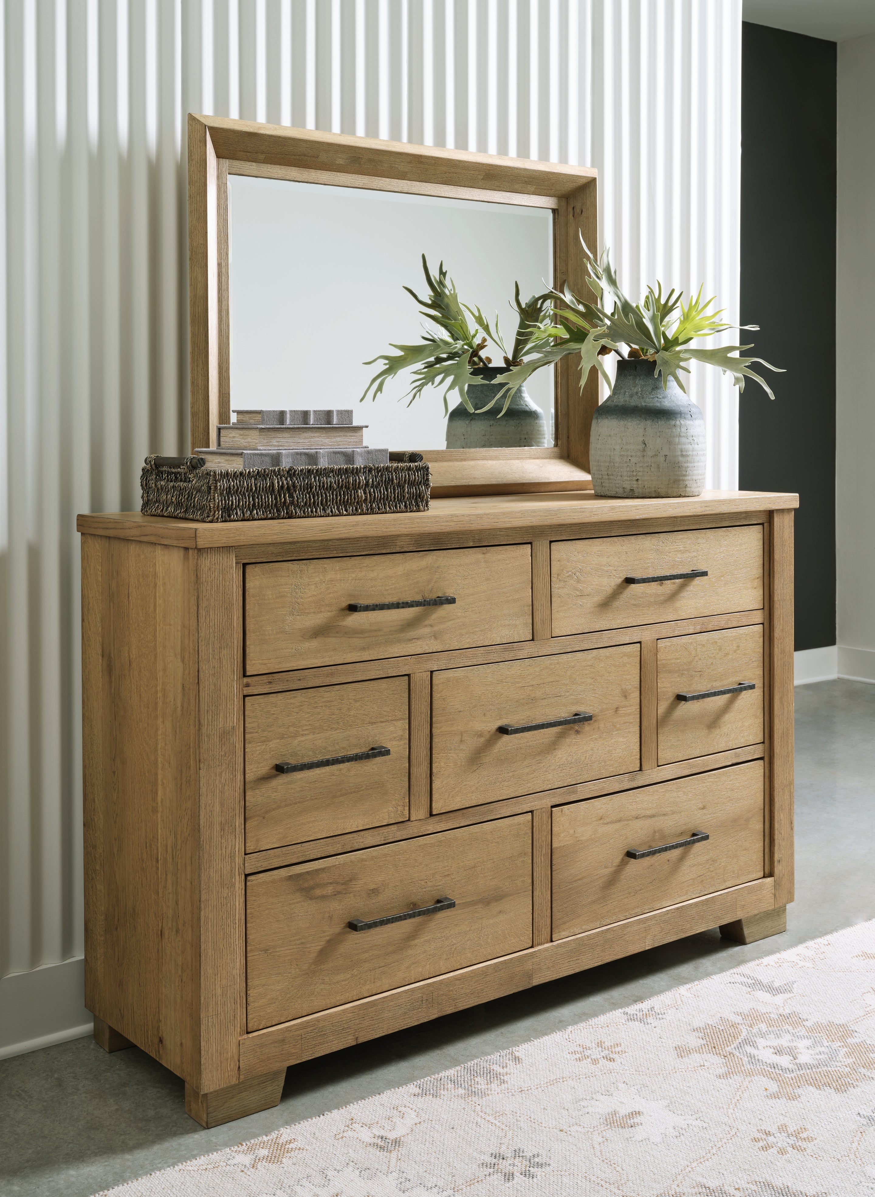 Floridian Furniture - Ashley Furniture - Galliden Bedroom - Dresser and Mirror / Light Brown - B841B1
