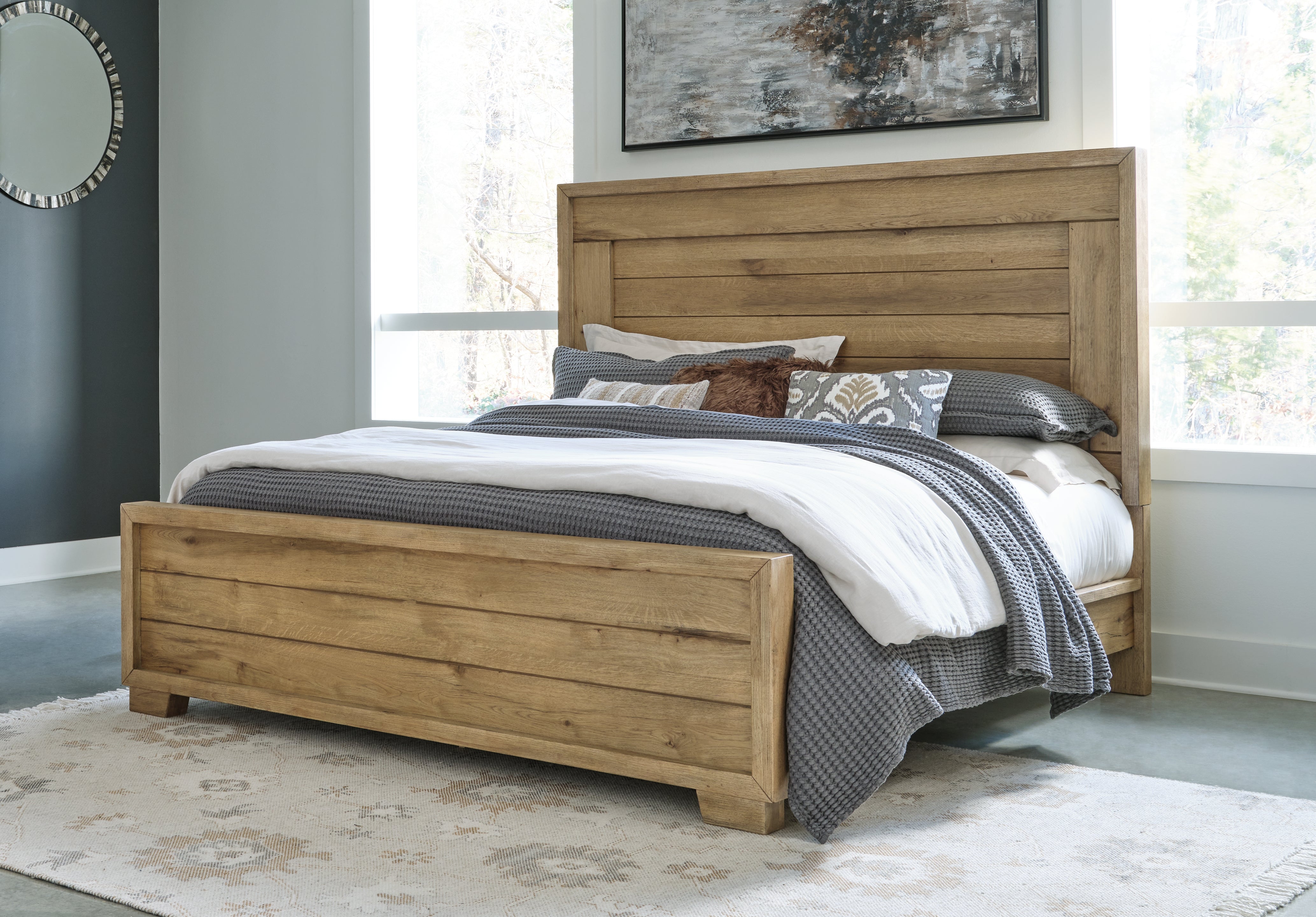 Floridian Furniture - Ashley Furniture - Galliden Bedroom - King Panel Bed / Light Brown - B841B4