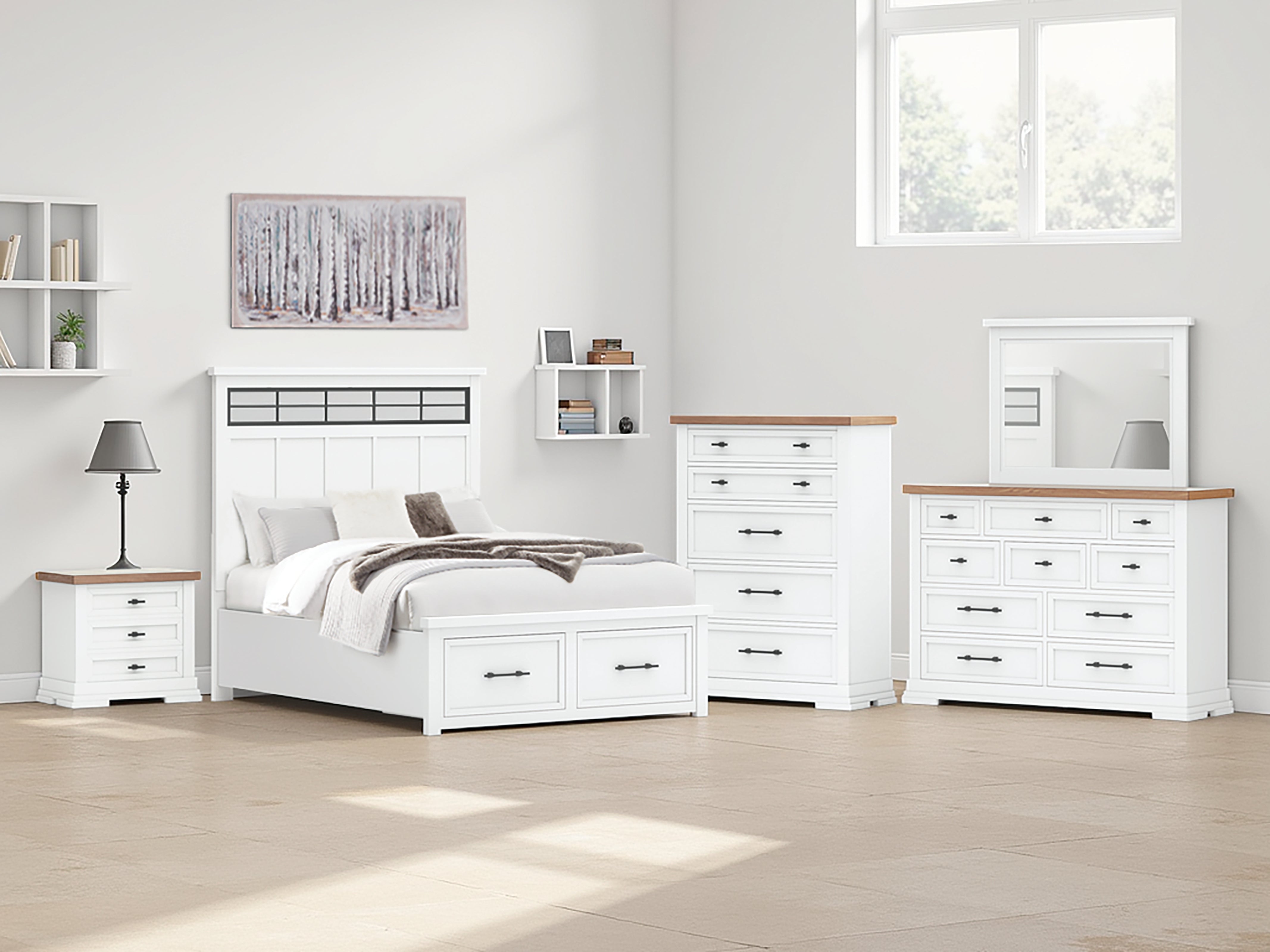 Floridian Furniture - Ashley Furniture - Ashbryn Bedroom - Queen Panel Storage Bed / White/Natural - B844B2