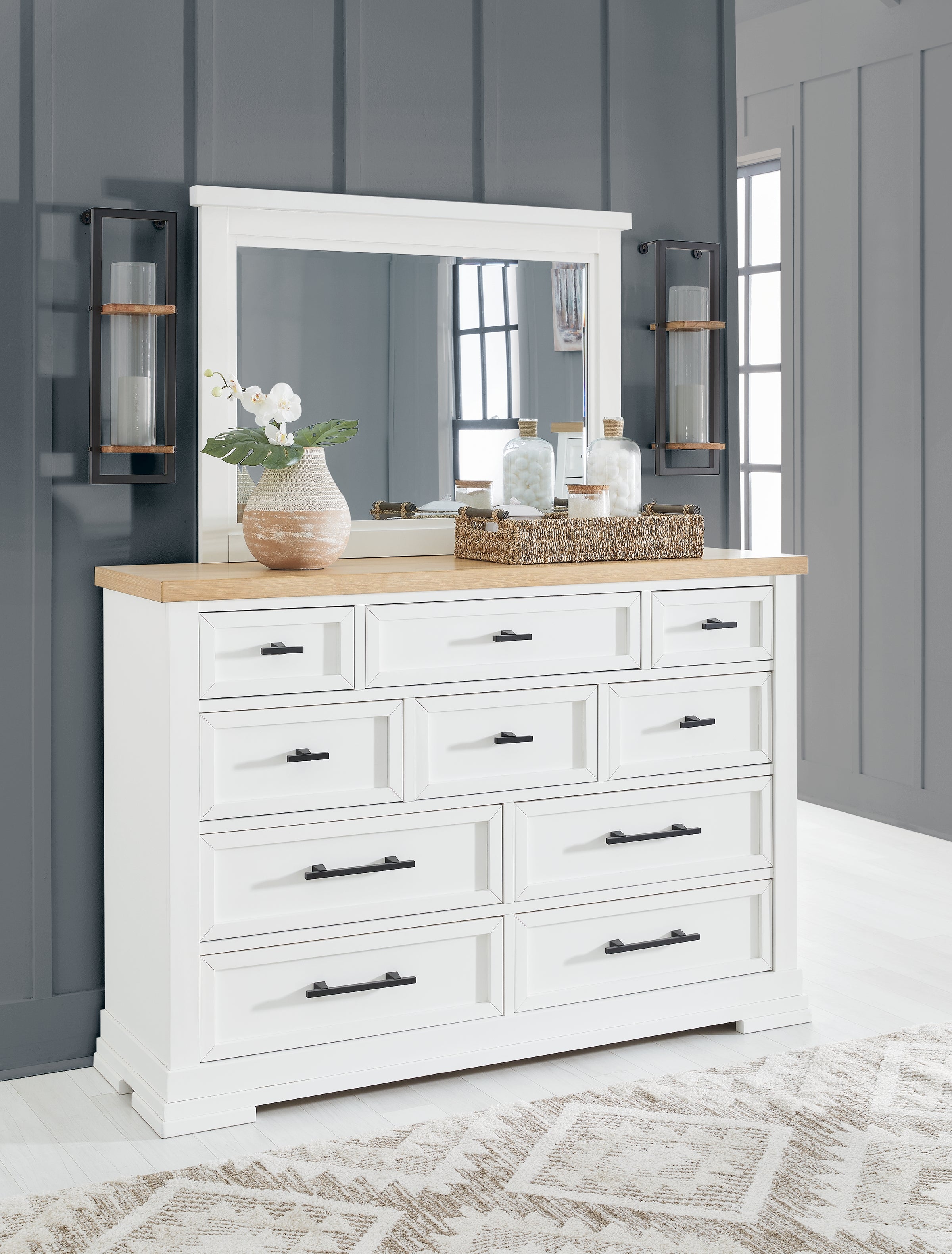 Floridian Furniture - Ashley Furniture - Ashbryn Bedroom - Dresser and Mirror / White/Natural - B844B1