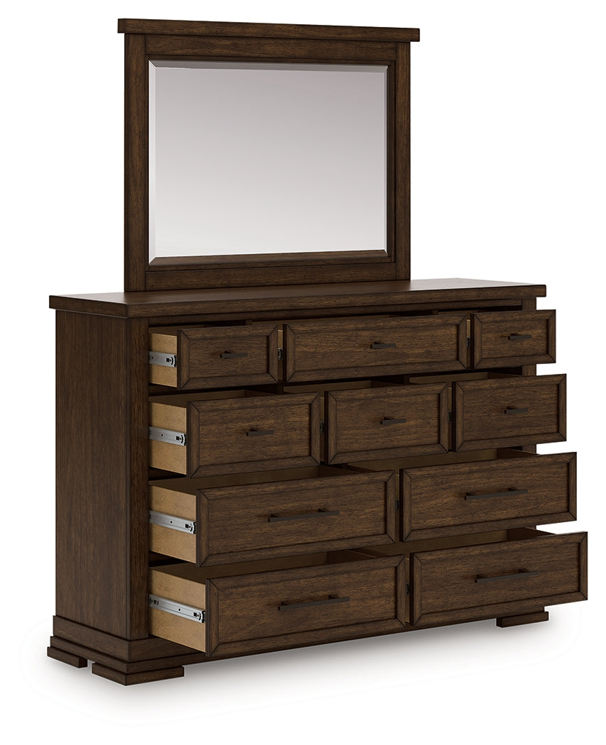 Floridian Furniture - Ashley Furniture - Taffenbrook Bedroom - Dresser and Mirror / Medium Brown - B849B1
