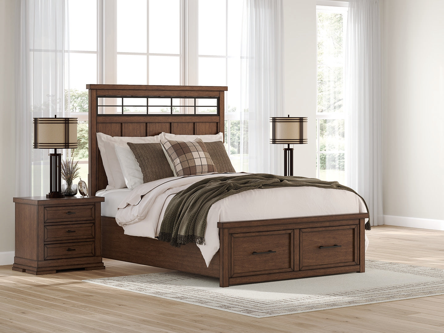 Floridian Furniture - Ashley Furniture - Taffenbrook Bedroom - Queen Panel Storage Bed / Medium Brown - B849B2