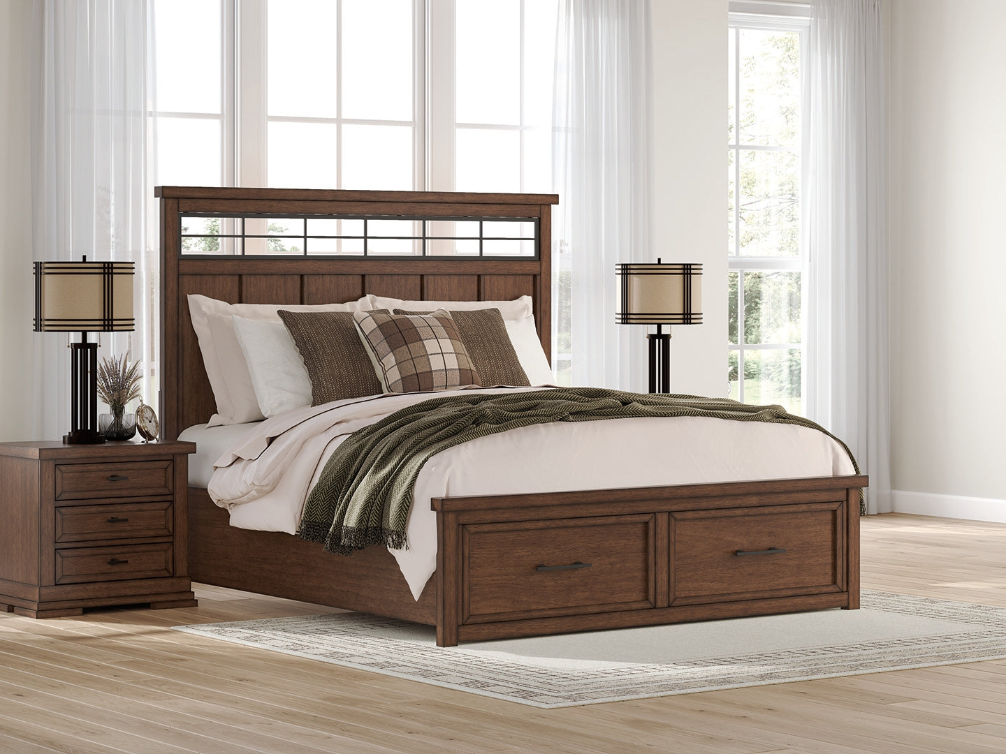 Floridian Furniture - Ashley Furniture - Taffenbrook Bedroom - King Panel Storage Bed / Medium Brown - B849B4
