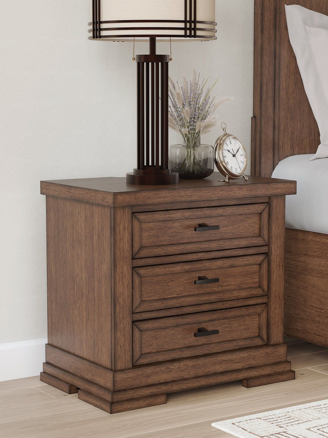 Floridian Furniture - Ashley Furniture - Taffenbrook Bedroom - Three Drawer Night Stand / Medium Brown - B849-93