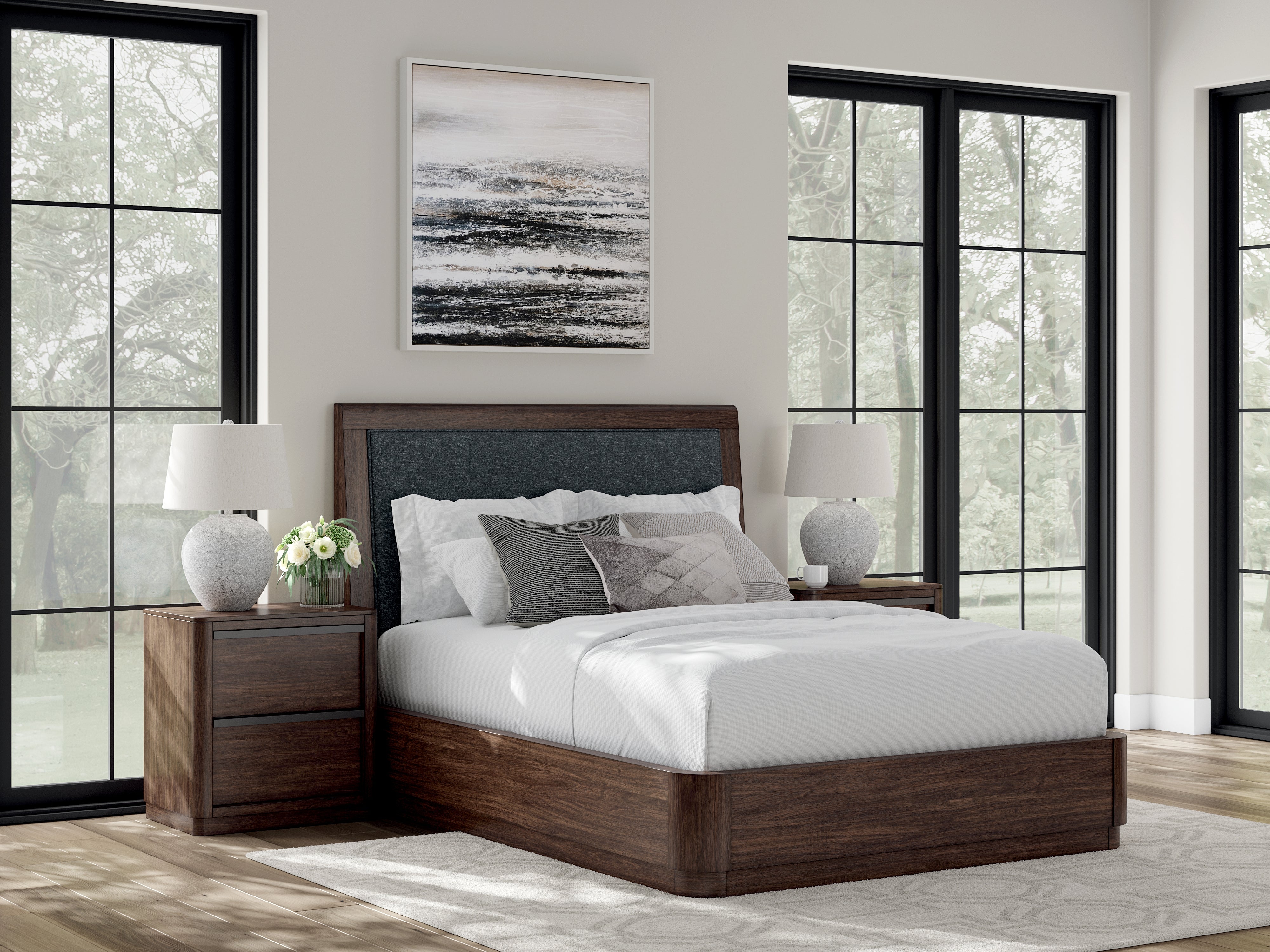Floridian Furniture - Ashley Furniture - Dilenno Bedroom - Queen Upholstered Panel Bed / Dark Brown - PCB857B4