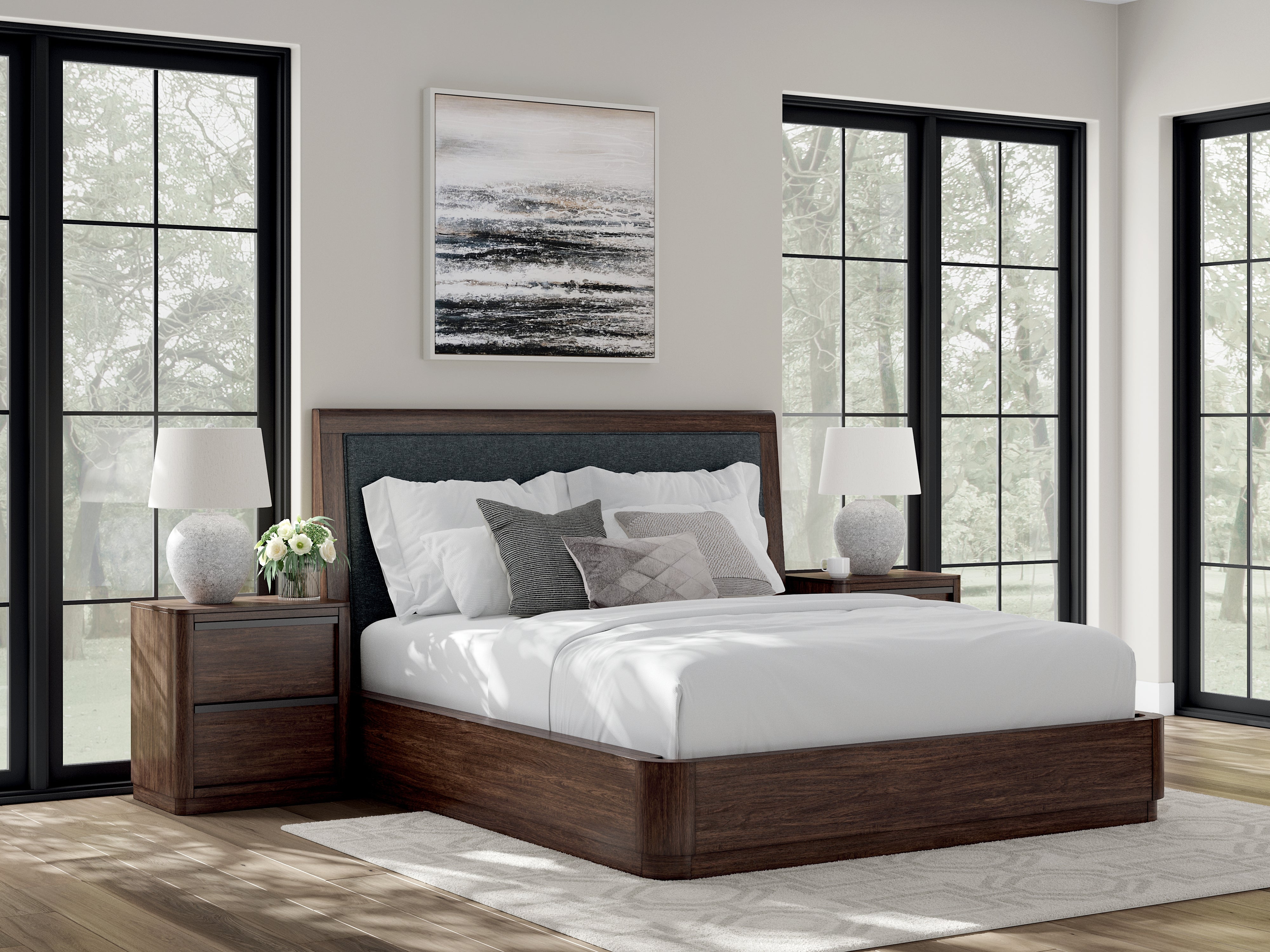Floridian Furniture - Ashley Furniture - Dilenno Bedroom - California King Upholstered Panel Bed / Dark Brown - PCB857B9