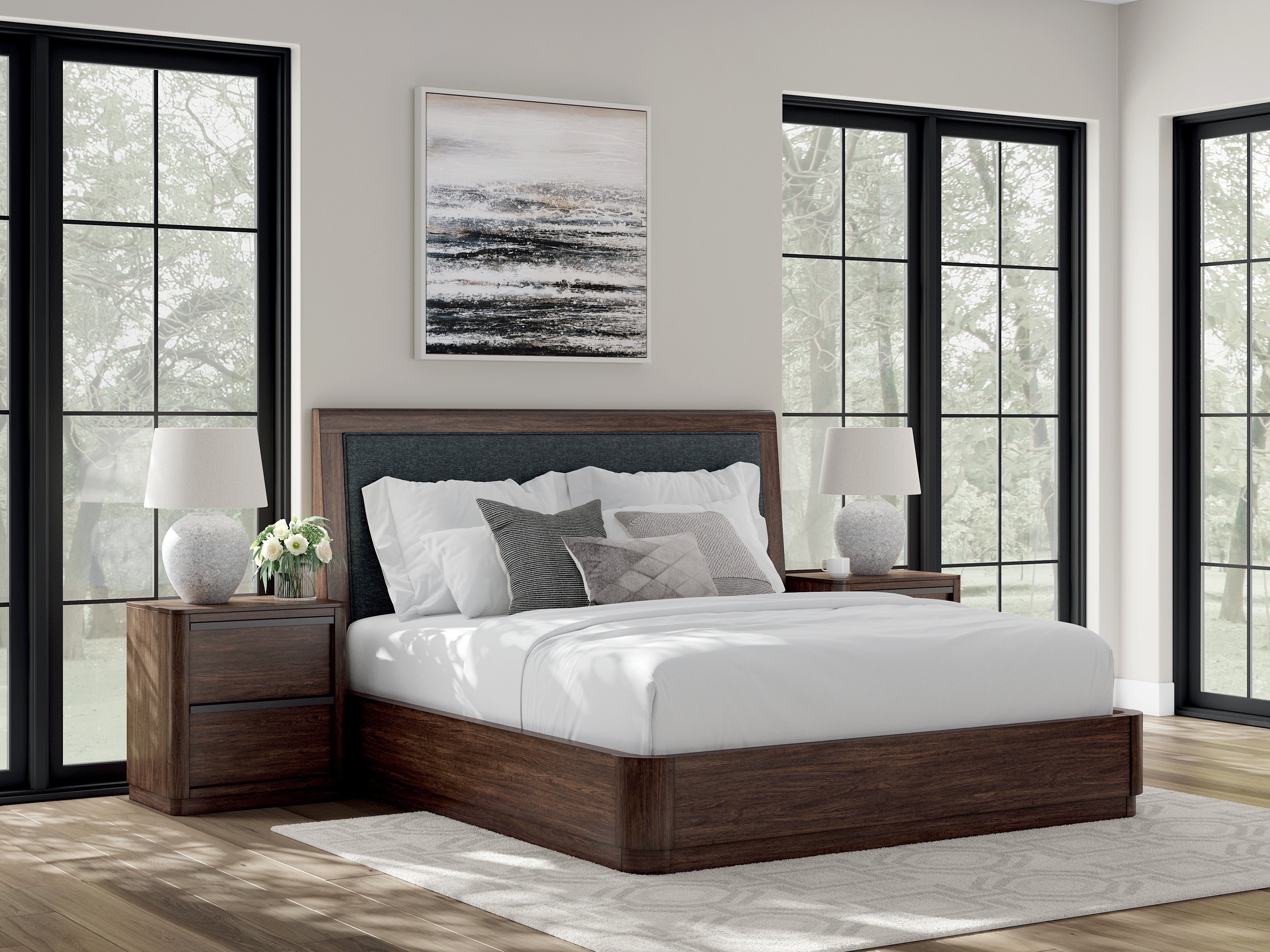 Floridian Furniture - Ashley Furniture - Dilenno Bedroom - King Upholstered Panel Bed / Dark Brown - PCB857B8