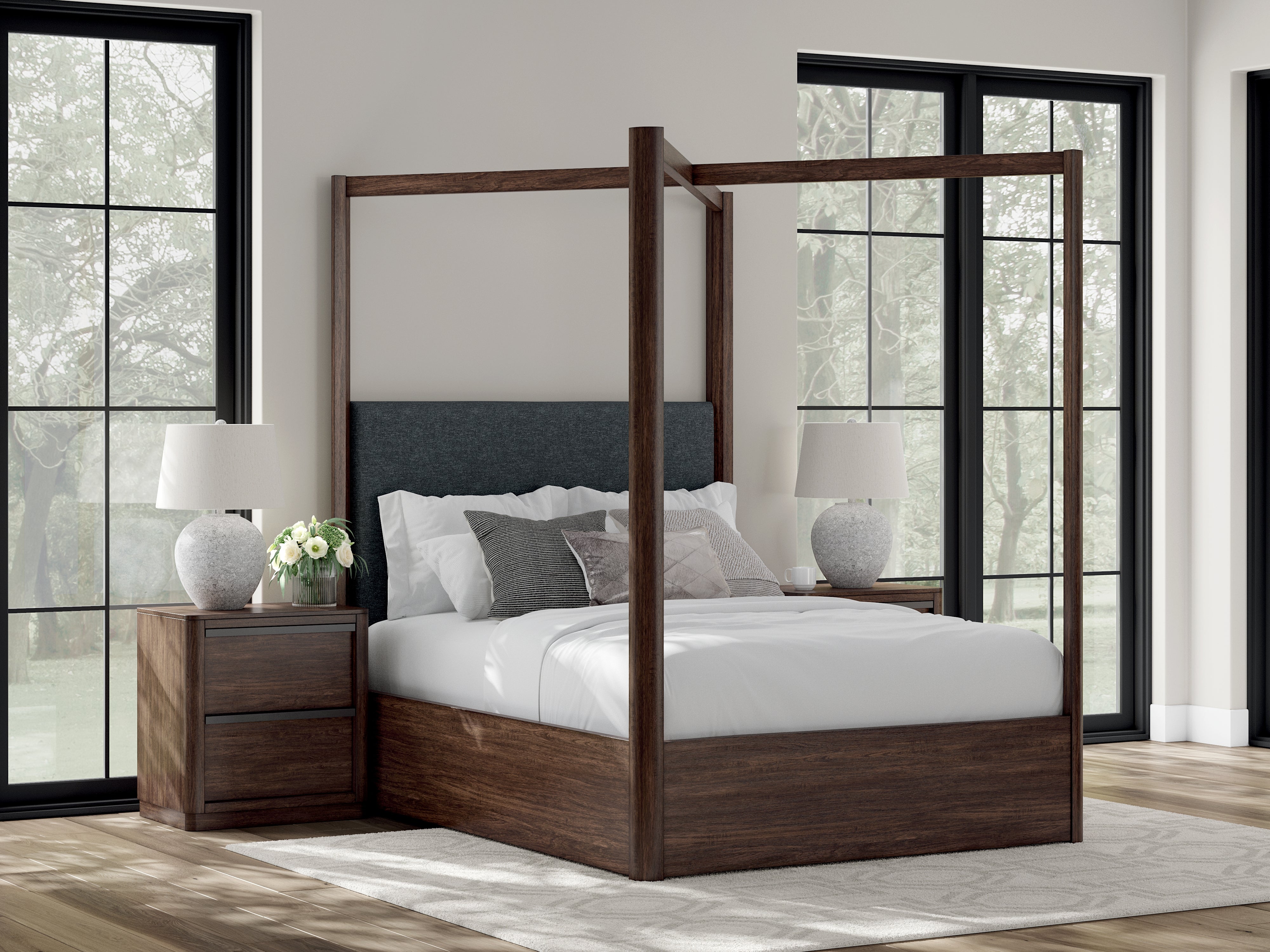 Floridian Furniture - Ashley Furniture - Dilenno Bedroom - Queen Canopy Bed / Dark Brown - PCB857B2