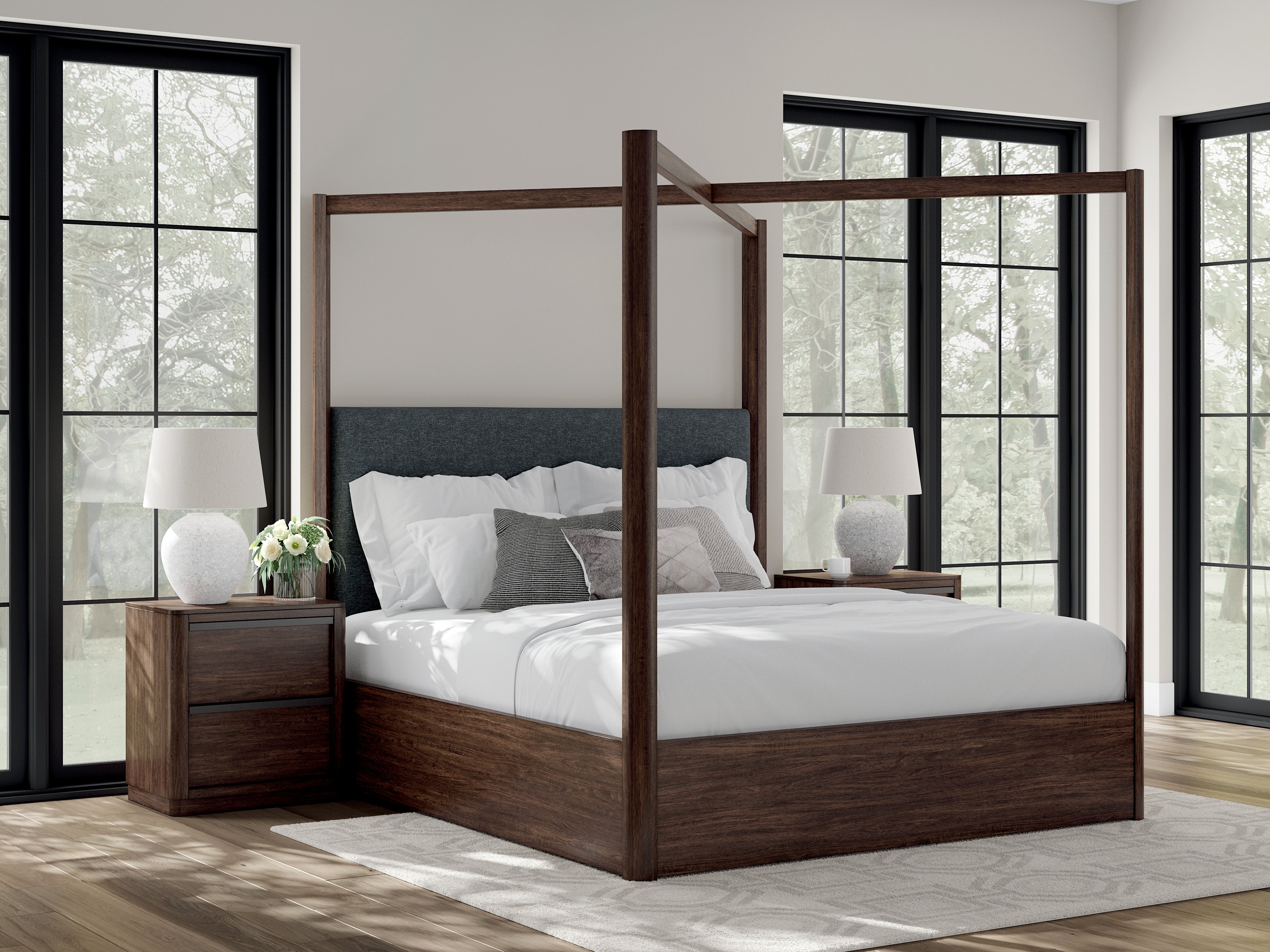 Floridian Furniture - Ashley Furniture - Dilenno Bedroom - California King Canopy Bed / Dark Brown - PCB857B7