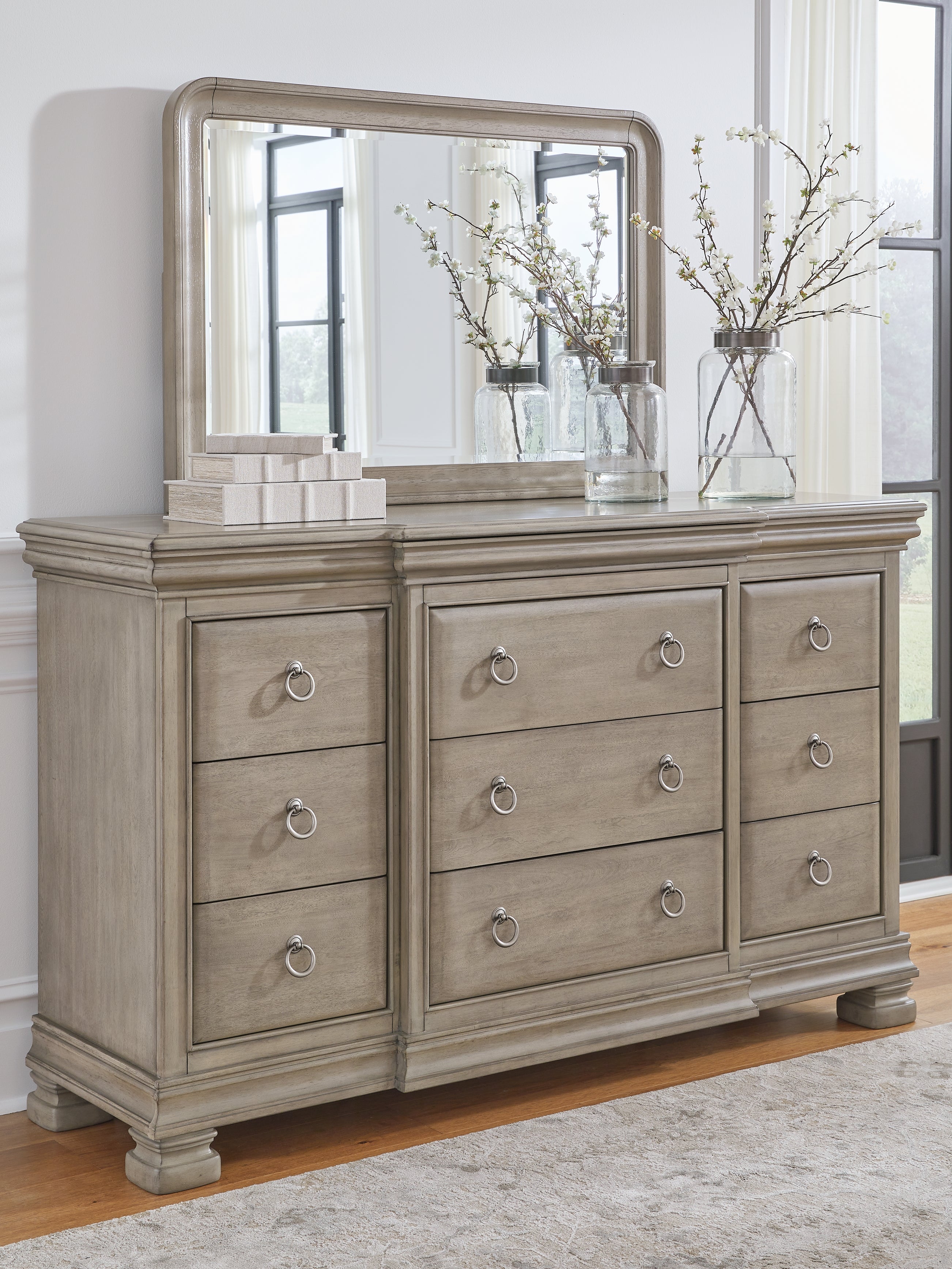 Floridian Furniture - Ashley Furniture - Lexorne Bedroom - Dresser and Mirror / Gray - B924B1