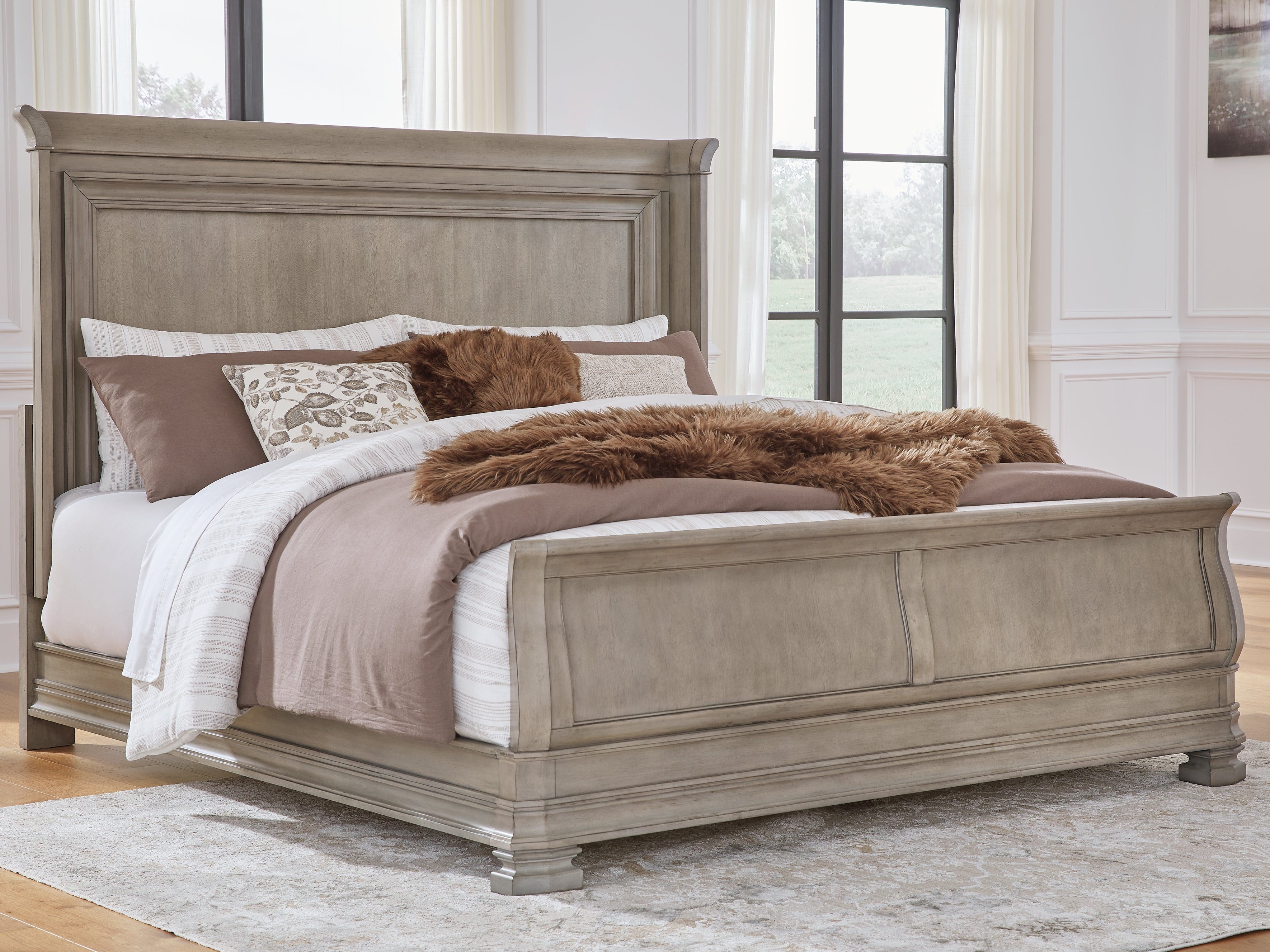 Floridian Furniture - Ashley Furniture - Lexorne Bedroom - King Sleigh Bed / Gray - B924B4