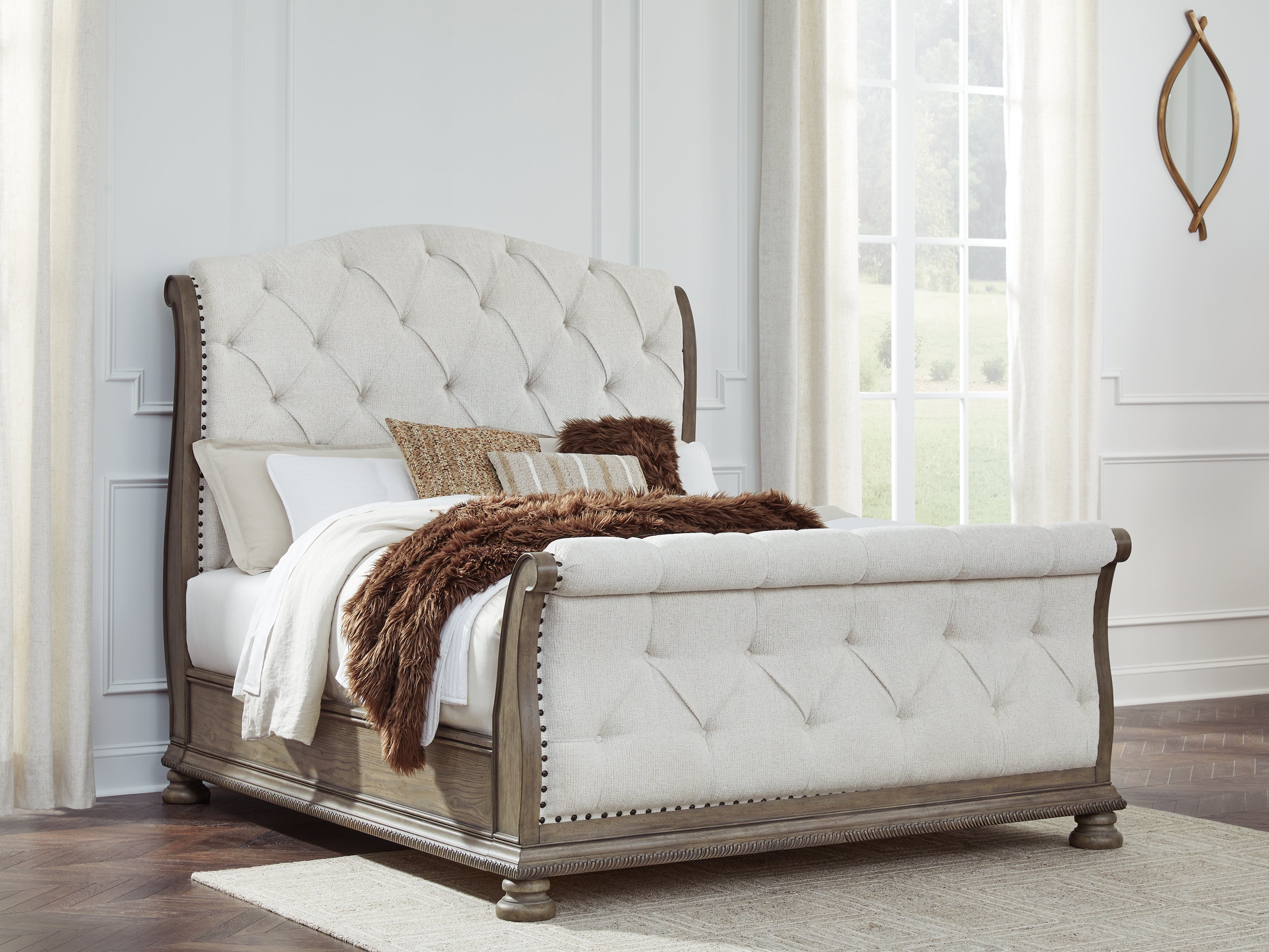 Floridian Furniture - Ashley Furniture - Ardenfield Bedroom - Queen Upholstered Sleigh Bed / Light Brown - B944B2