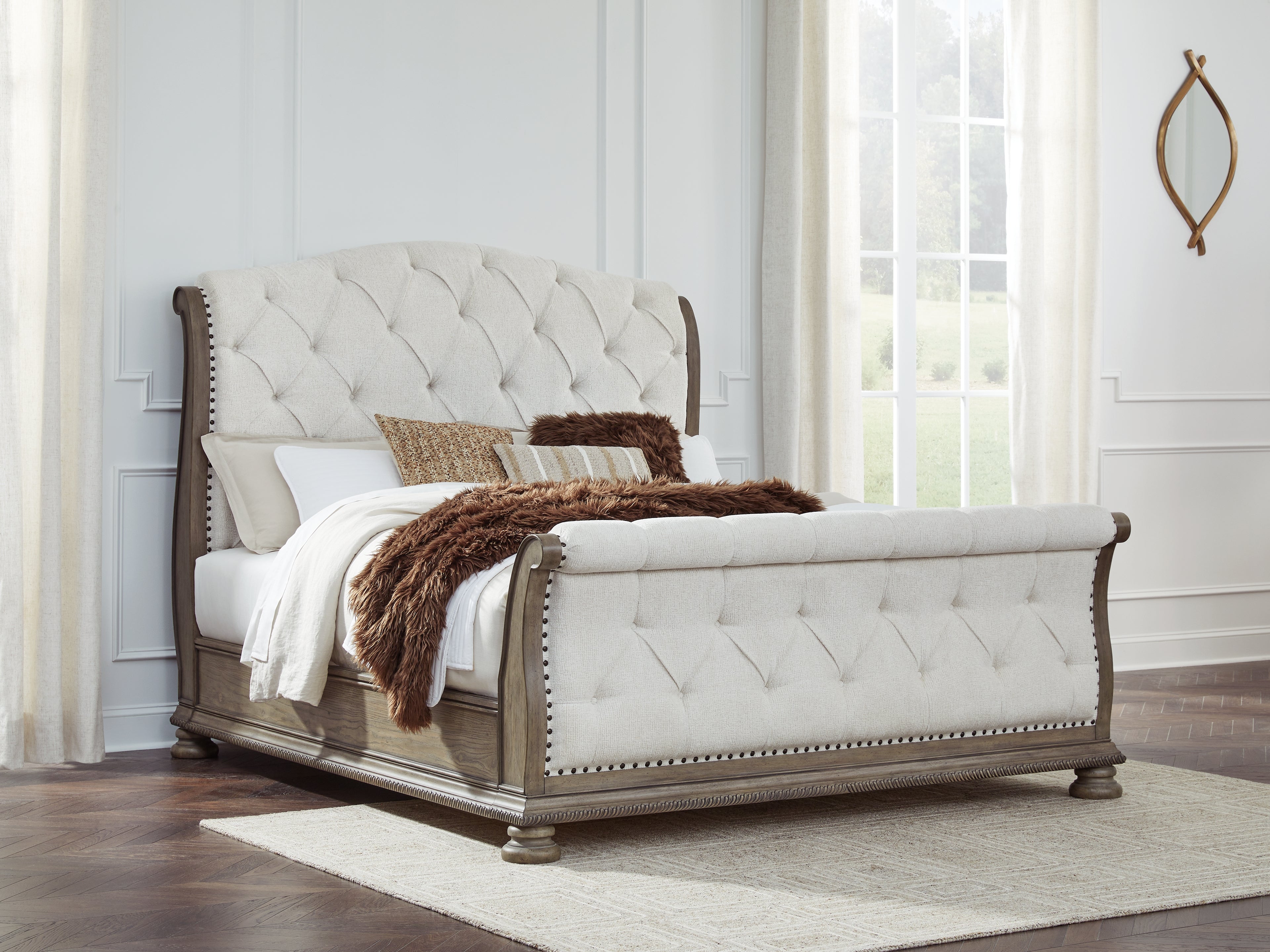 Floridian Furniture - Ashley Furniture - Ardenfield Bedroom - King Upholstered Sleigh Bed / Light Brown - B944B4