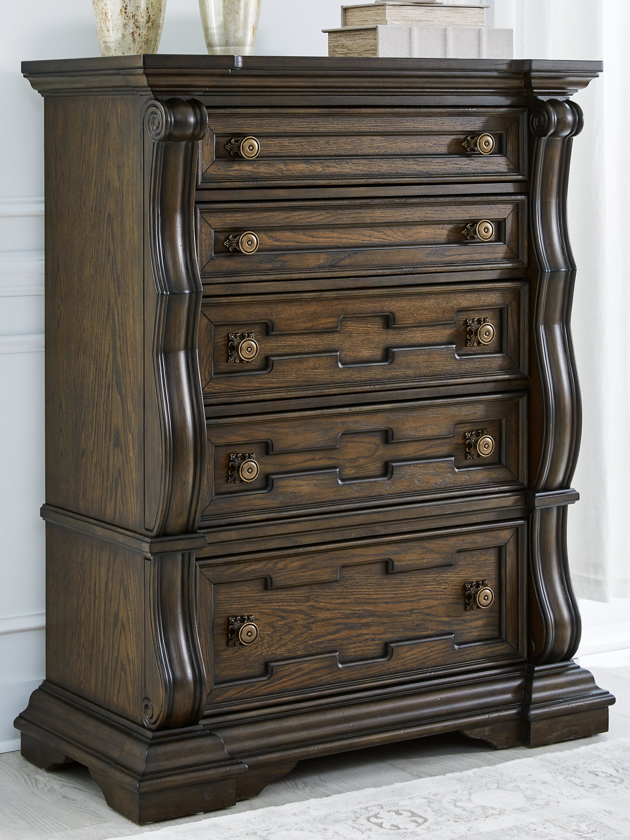 Floridian Furniture - Ashley Furniture - Maylee Bedroom - Five Drawer Chest / Dark Brown - B947-46