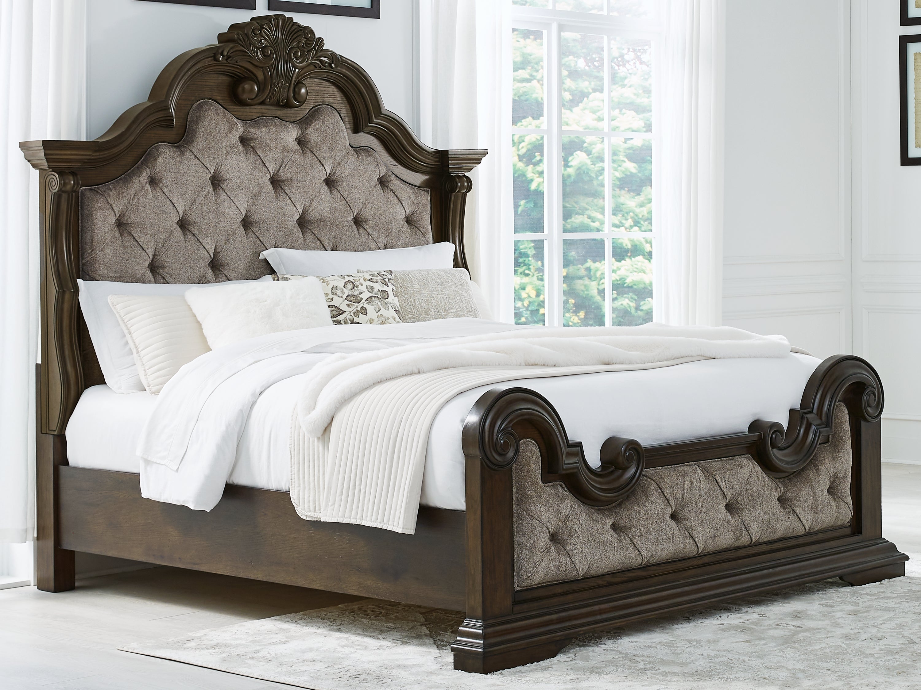 Floridian Furniture - Ashley Furniture - Maylee Bedroom - King Upholstered Bed / Dark Brown - B947B4
