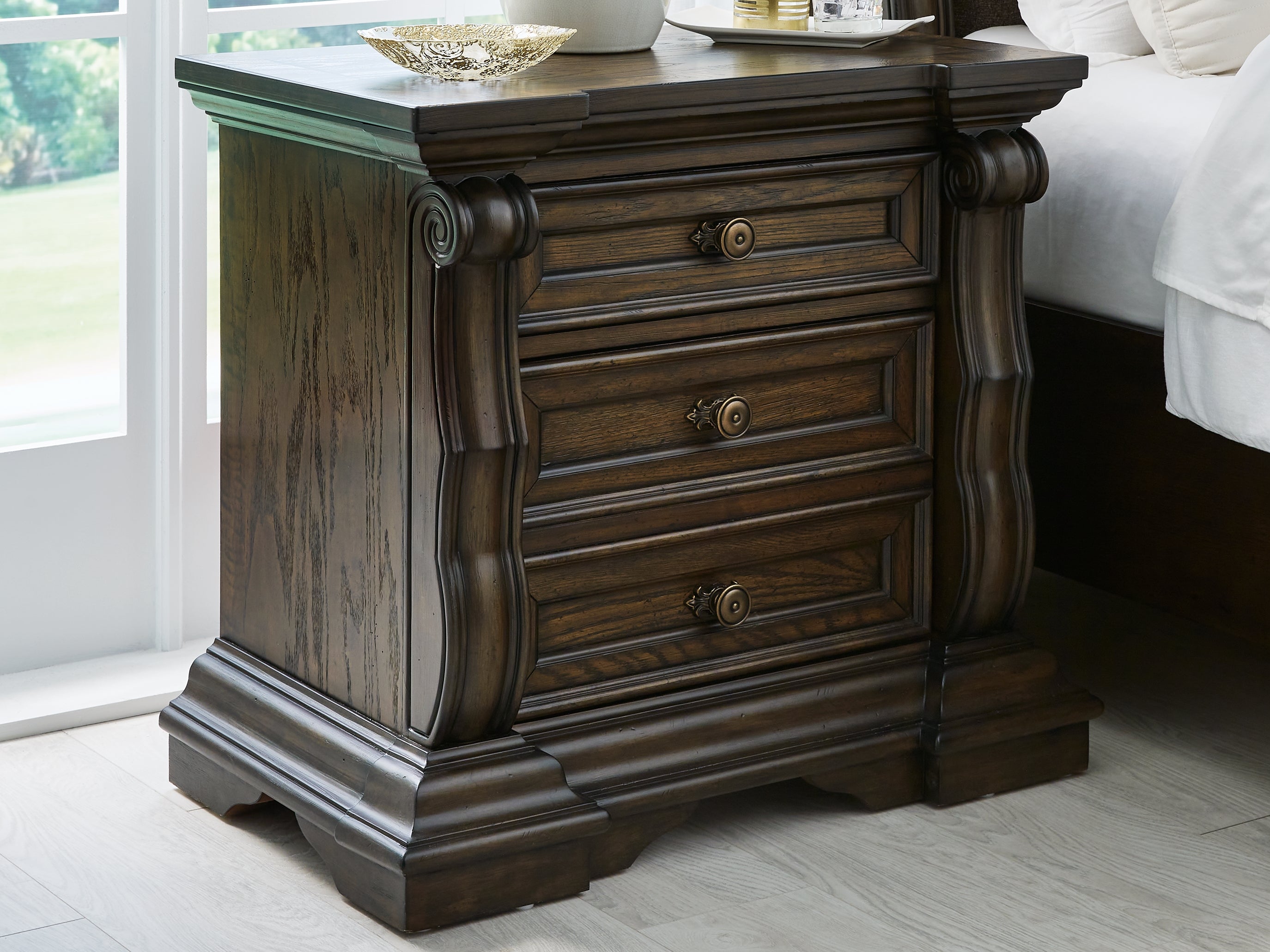 Floridian Furniture - Ashley Furniture - Maylee Bedroom - Three Drawer Night Stand / Dark Brown - B947-93