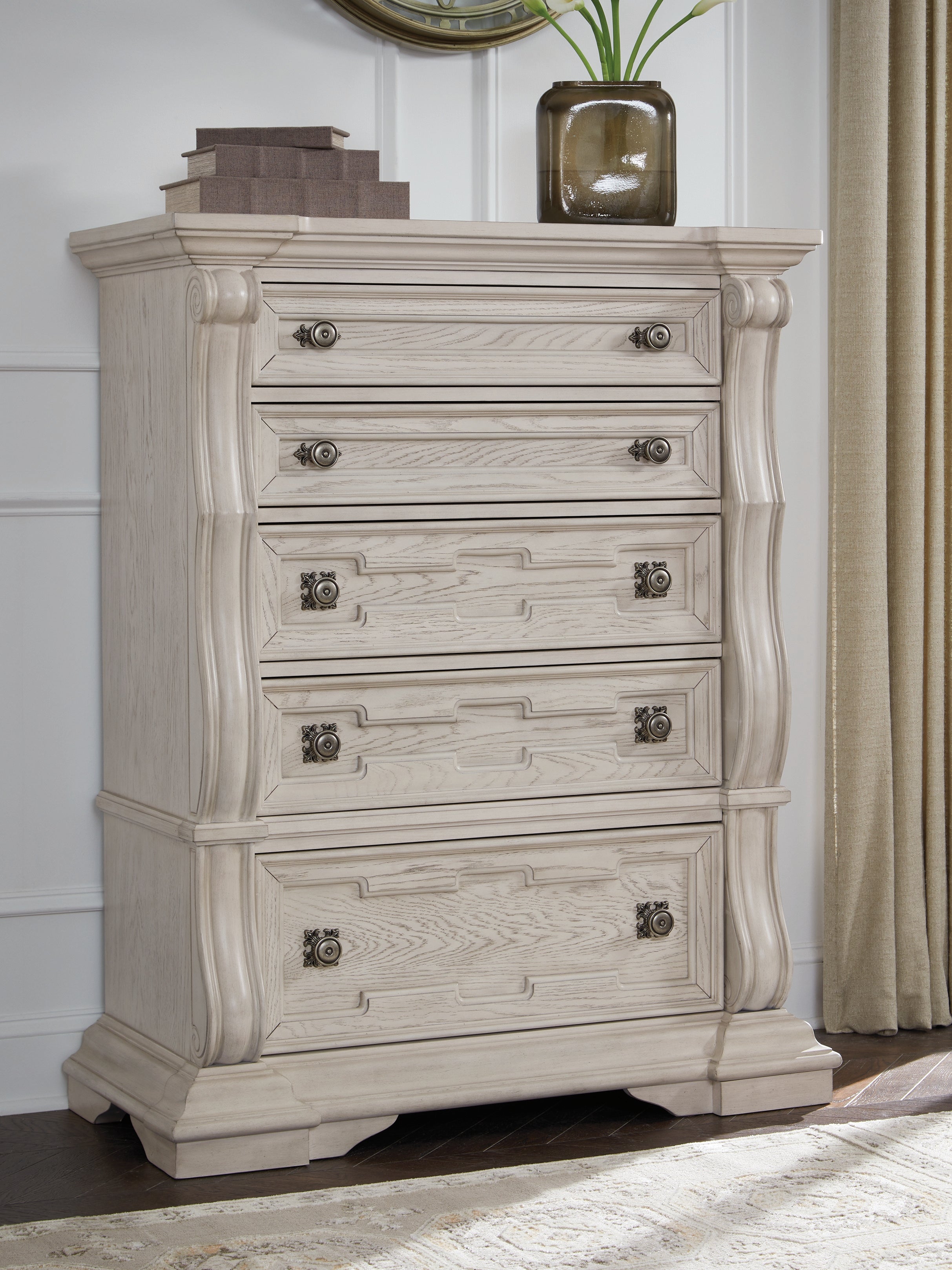 Floridian Furniture - Ashley Furniture - Bruchandi Bedroom - Five Drawer Chest / Antique White - PCB948-46