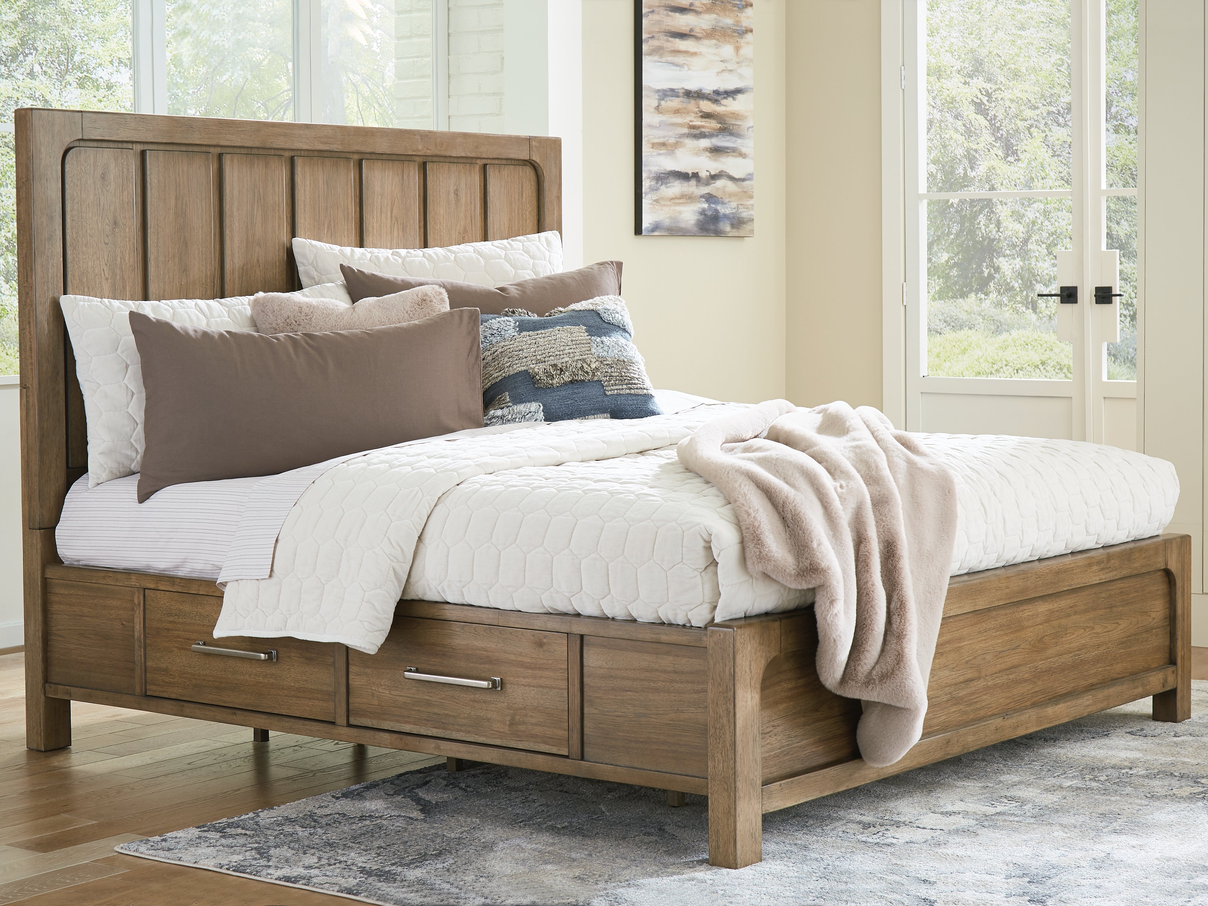 Floridian Furniture - Ashley Furniture - Cabalynn Bedroom - Queen Panel Bed with Storage / Light Brown - B974B4