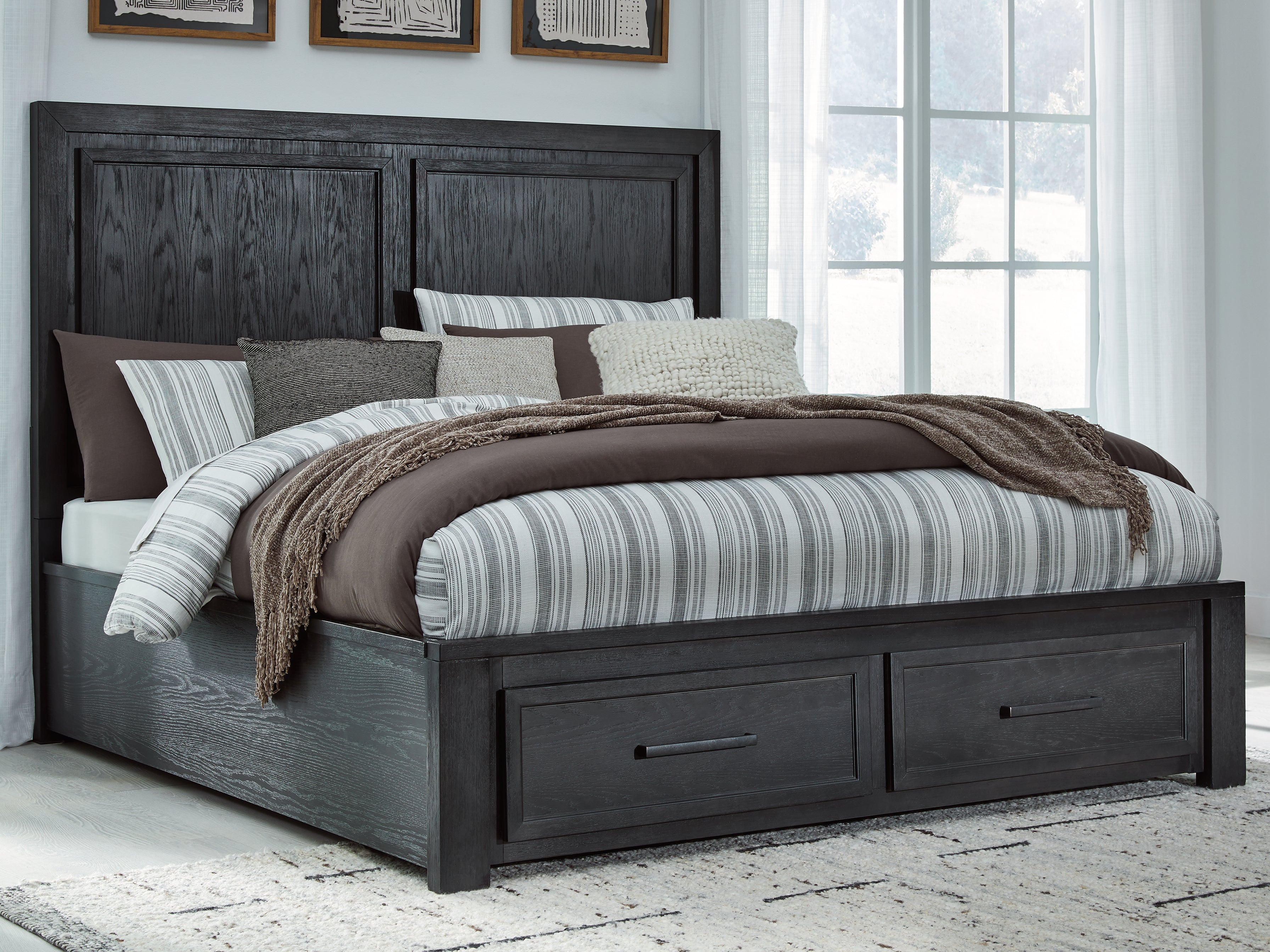 Floridian Furniture - Ashley Furniture - Foyland Bedroom - King Panel Storage Bed / Black/Brown - B989B4