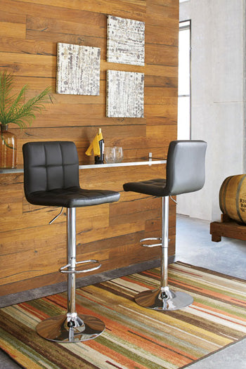 Floridian Furniture - Ashley Furniture - Bellatier Dining Room - Adjustable Height Bar Stool (Set of 2) / Black/Chrome Finish - D120-130X2