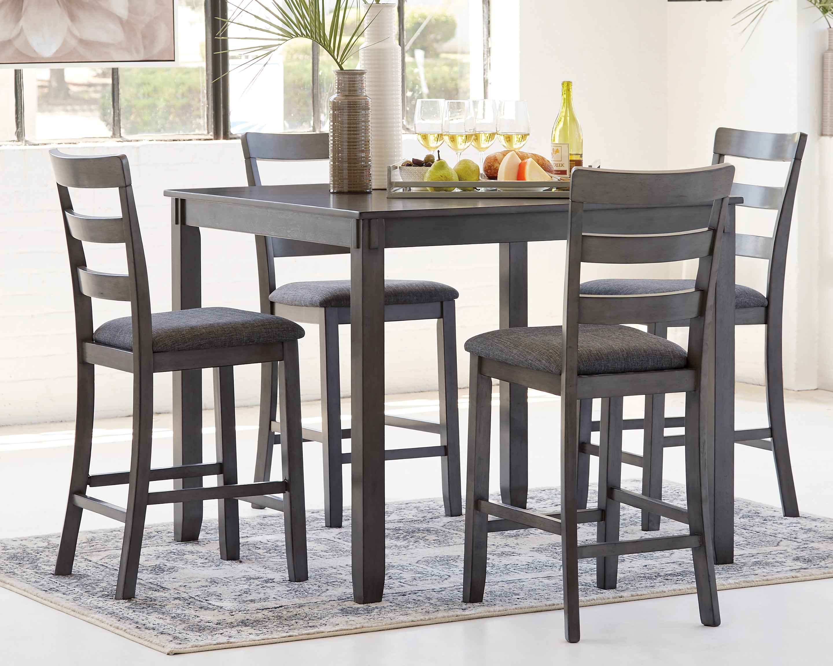 Floridian Furniture - Ashley Furniture - Bridson Dining Room - Square Counter TBL Set (5/CN) / Gray - D383-223