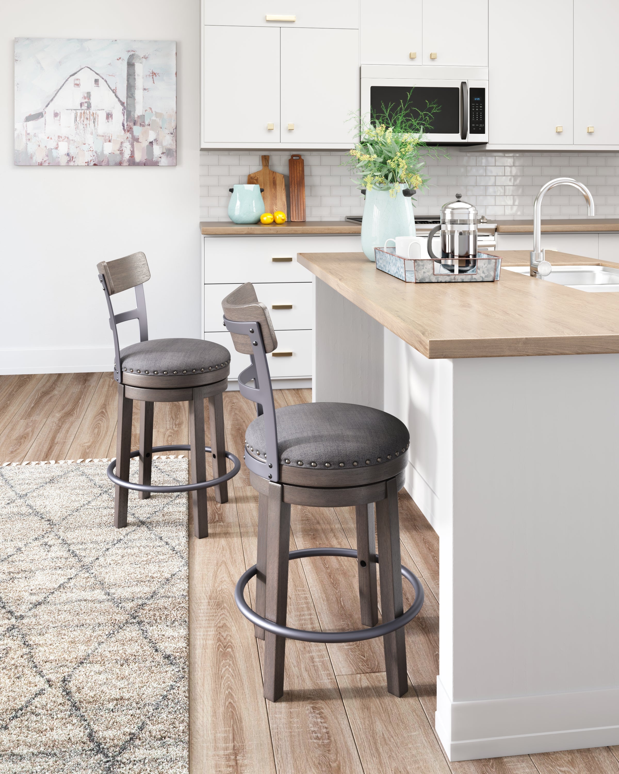 Floridian Furniture - Ashley Furniture - Caitbrook Dining Room - UPH Swivel Barstool (1/CN) / Gray - D388-224