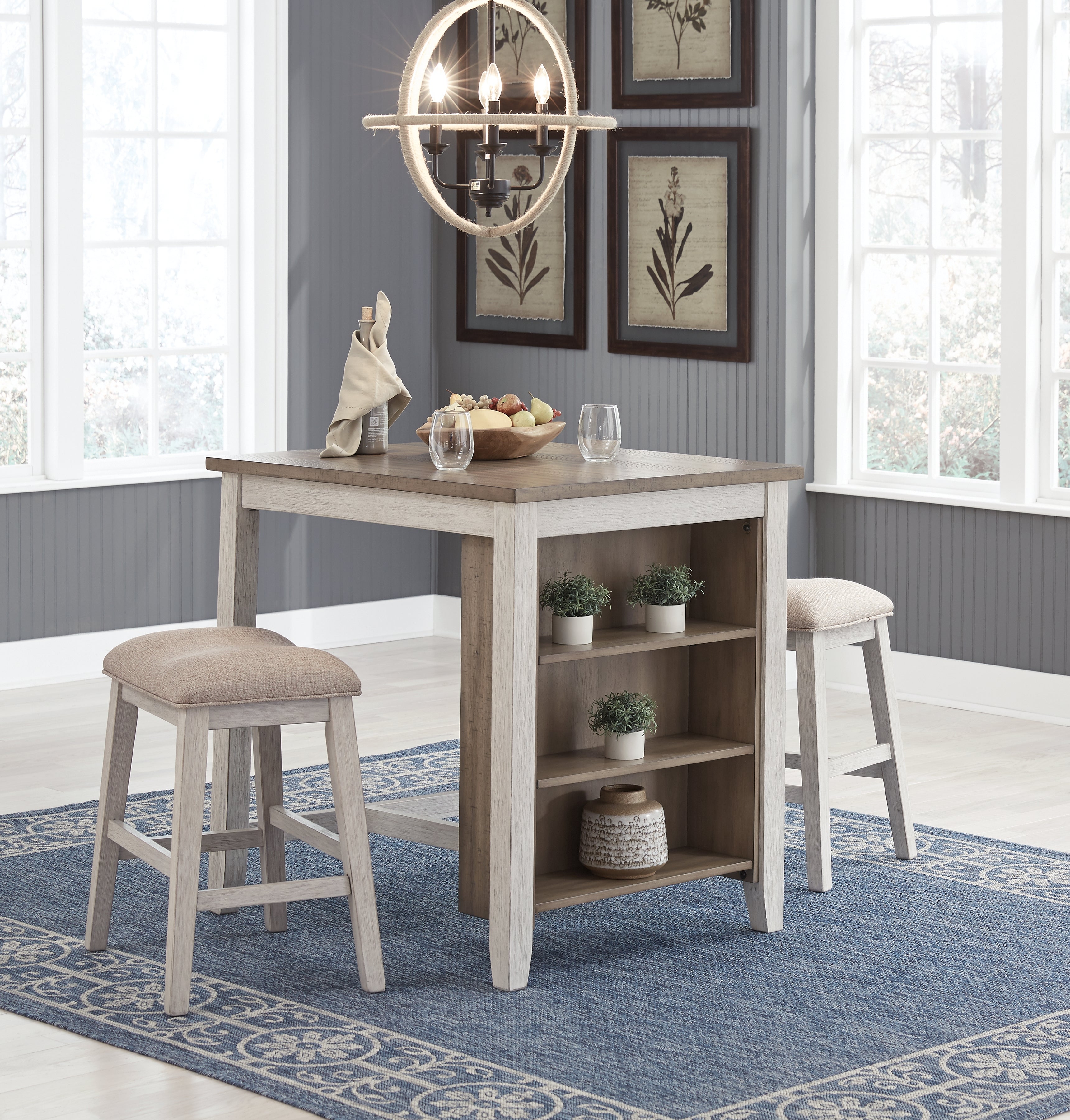 Floridian Furniture - Ashley Furniture - Skempton Dining Room - RECT DRM Counter TBL Set(3/CN) / White/Light Brown - D394-113