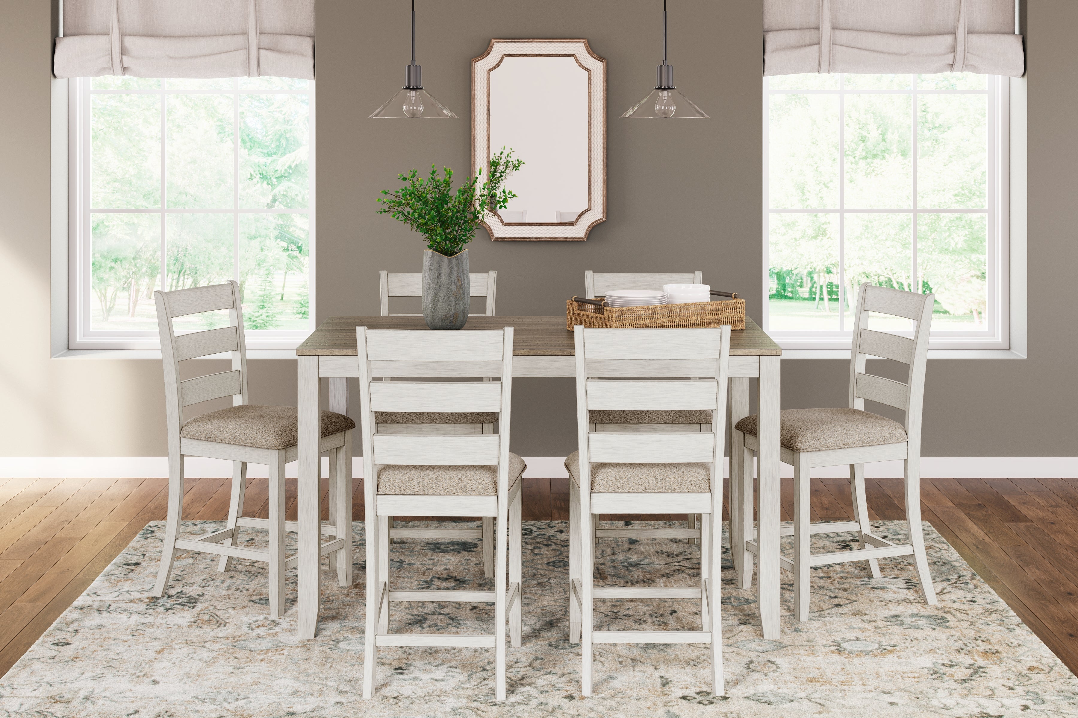 Floridian Furniture - Ashley Furniture - Skempton Dining Room - RECT DRM Counter TBL Set(7/CN) / White/Light Brown - D394-423