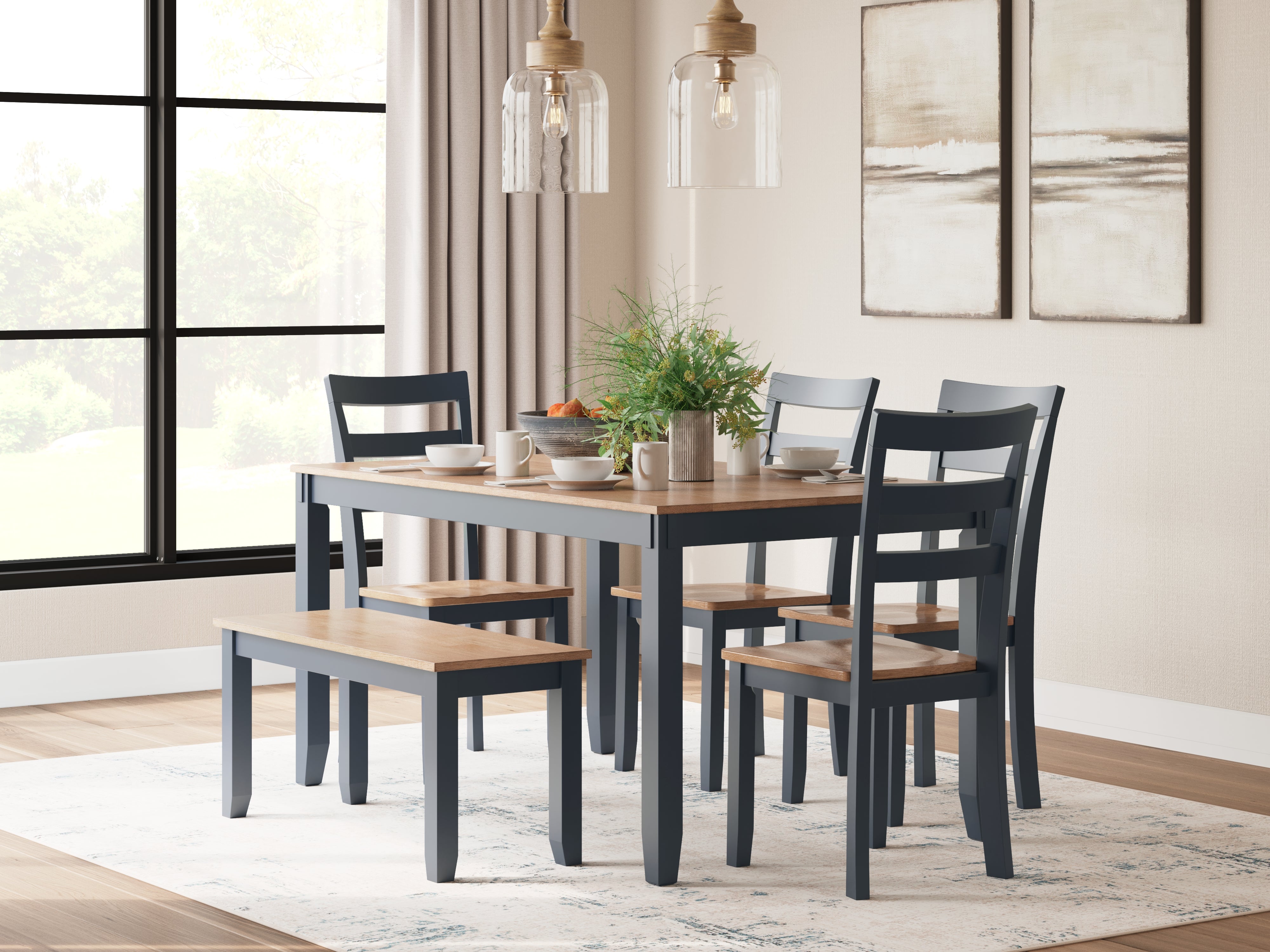 Floridian Furniture - Ashley Furniture - Gesthaven Dining Room - Dining Room Table Set (6/CN) / Natural/Blue - D399-325