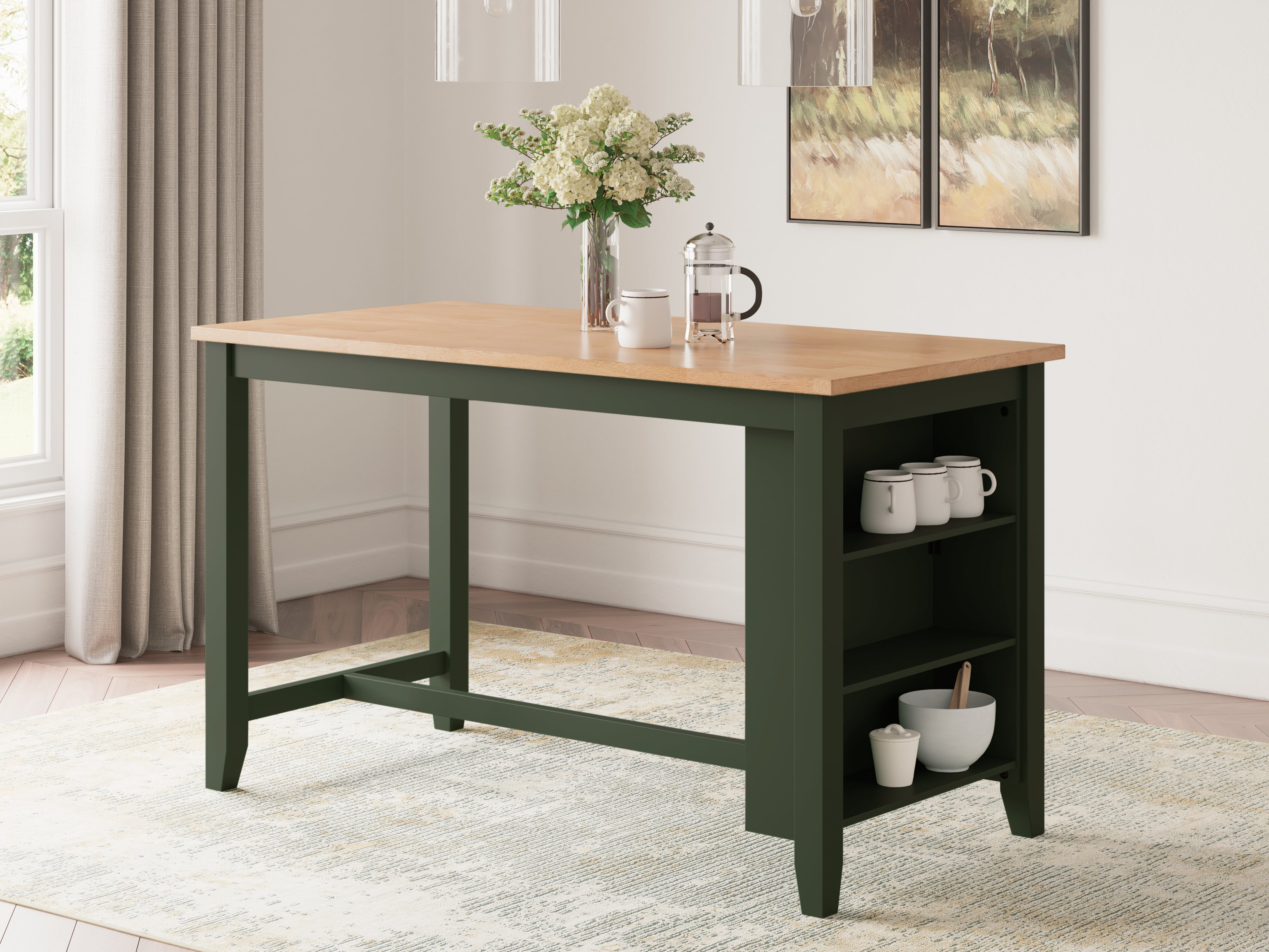 Floridian Furniture - Ashley Furniture - Gesthaven Dining Room - RECT Dining Room Counter Table / Natural/Green - D401-13