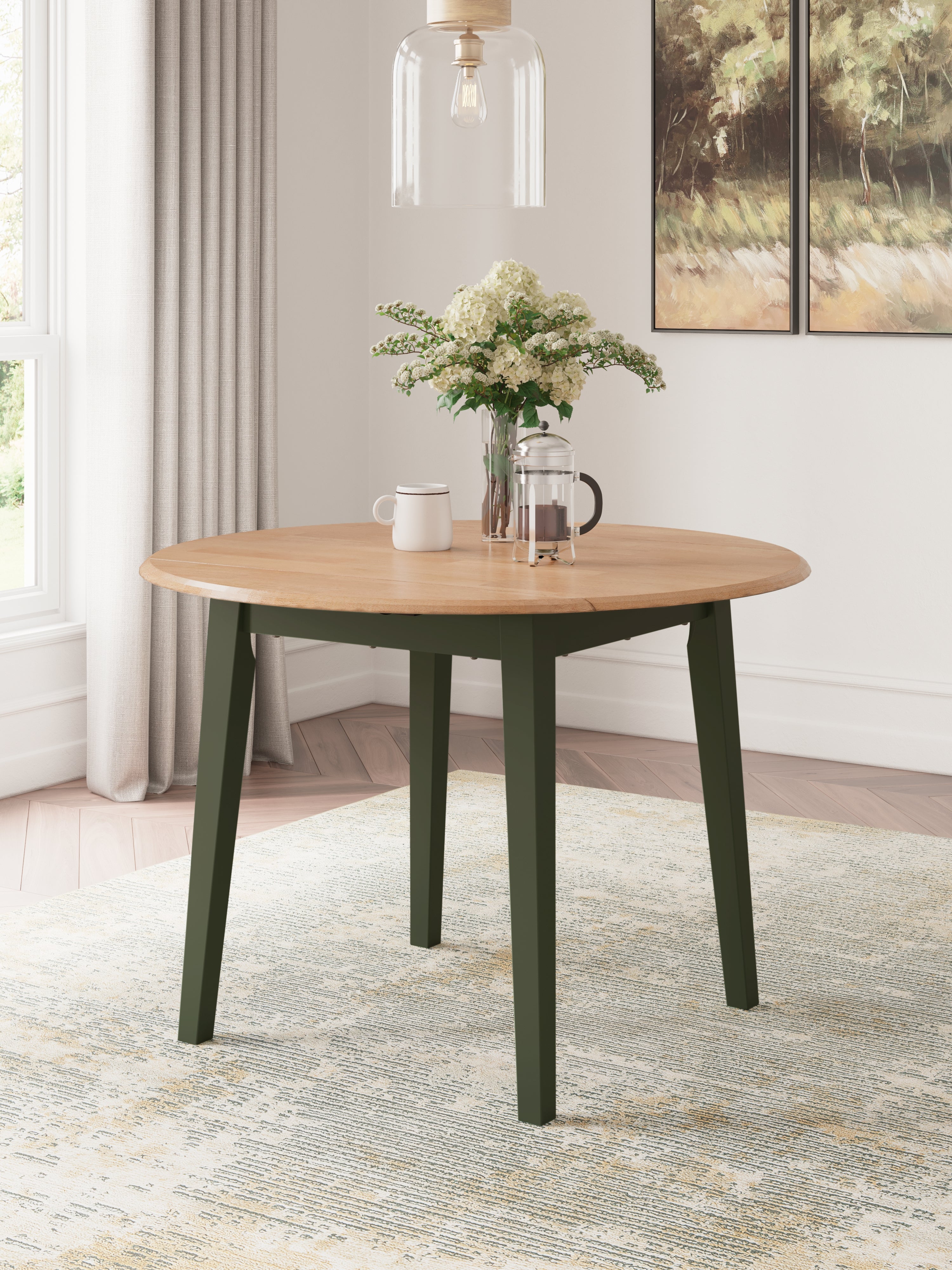 Floridian Furniture - Ashley Furniture - Gesthaven Dining Room - Round DRM Drop Leaf Table / Natural/Green - D401-15