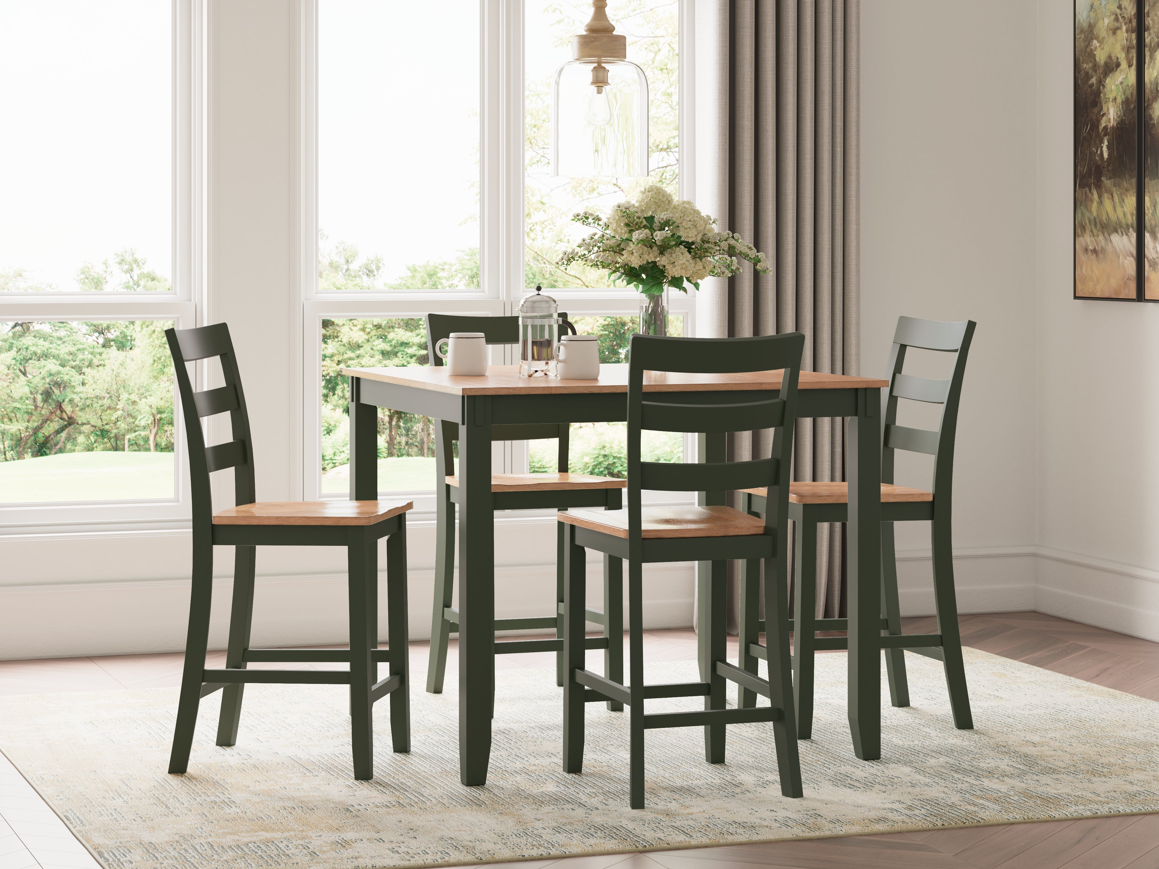 Floridian Furniture - Ashley Furniture - Gesthaven Dining Room - DRM Counter Table Set (5/CN) / Natural/Green - D401-223