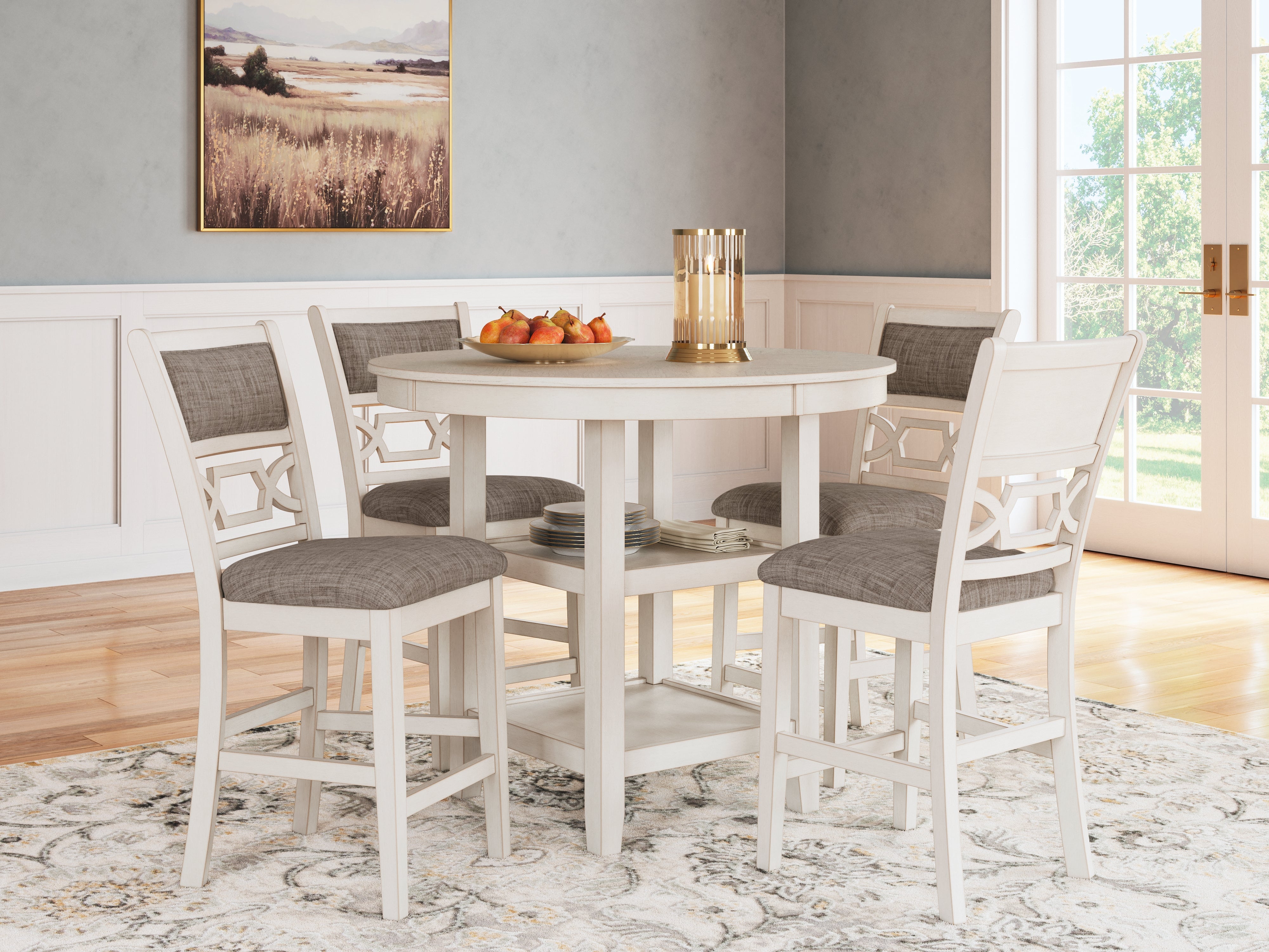 Floridian Furniture - Ashley Furniture - Erinberg Dining Room - DRM Counter Table Set (5/CN) / Antique White - D423-223