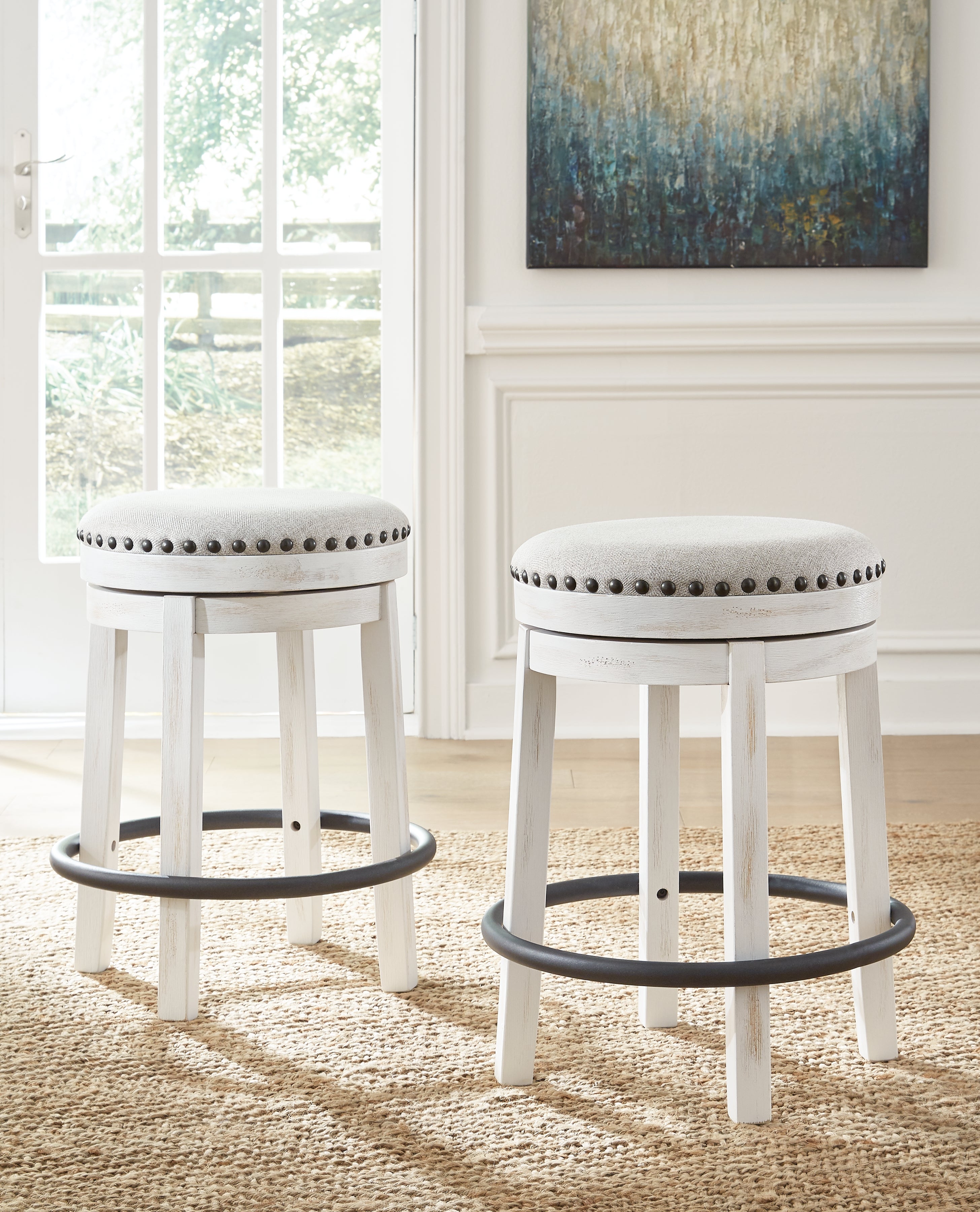 Floridian Furniture - Ashley Furniture - Valebeck Dining Room - UPH Swivel Stool (1/CN) / White/Black - D546-324