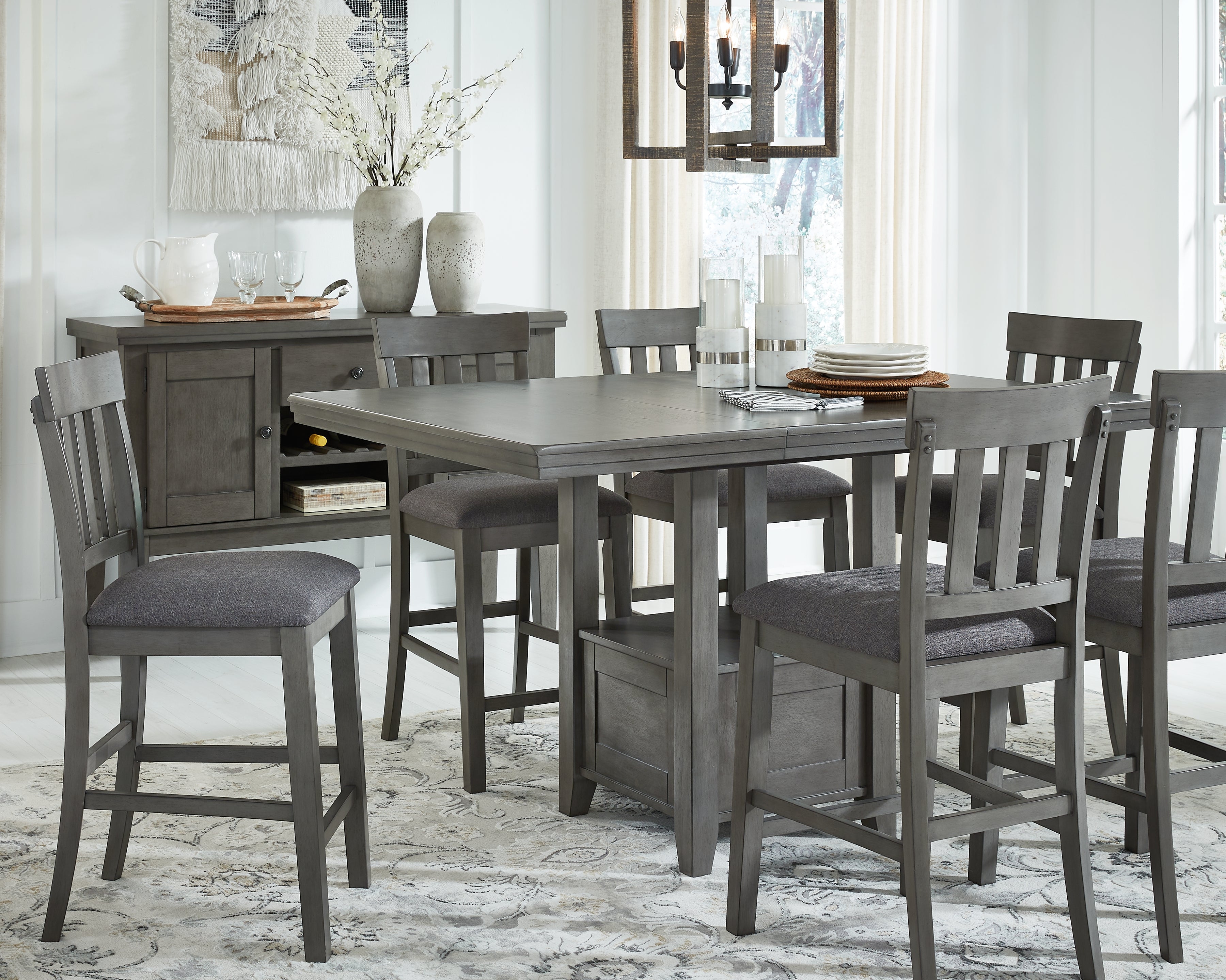 Floridian Furniture - Ashley Furniture - Hallanden Dining Room - RECT DRM Counter EXT Table / Gray - D589-42