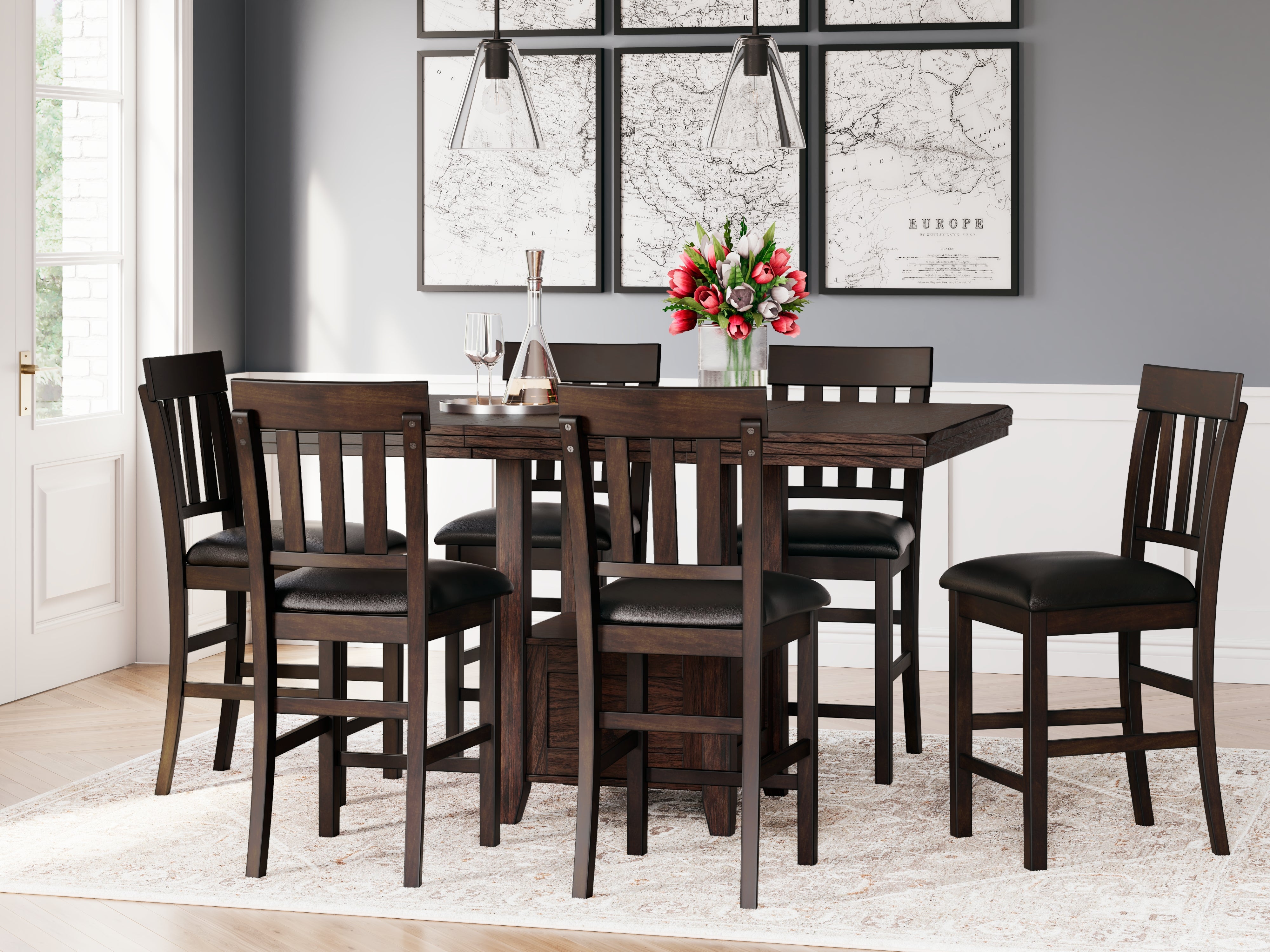 Floridian Furniture - Ashley Furniture - Haddigan Dining Room - RECT DRM Counter EXT Table / Dark Brown - D596-42