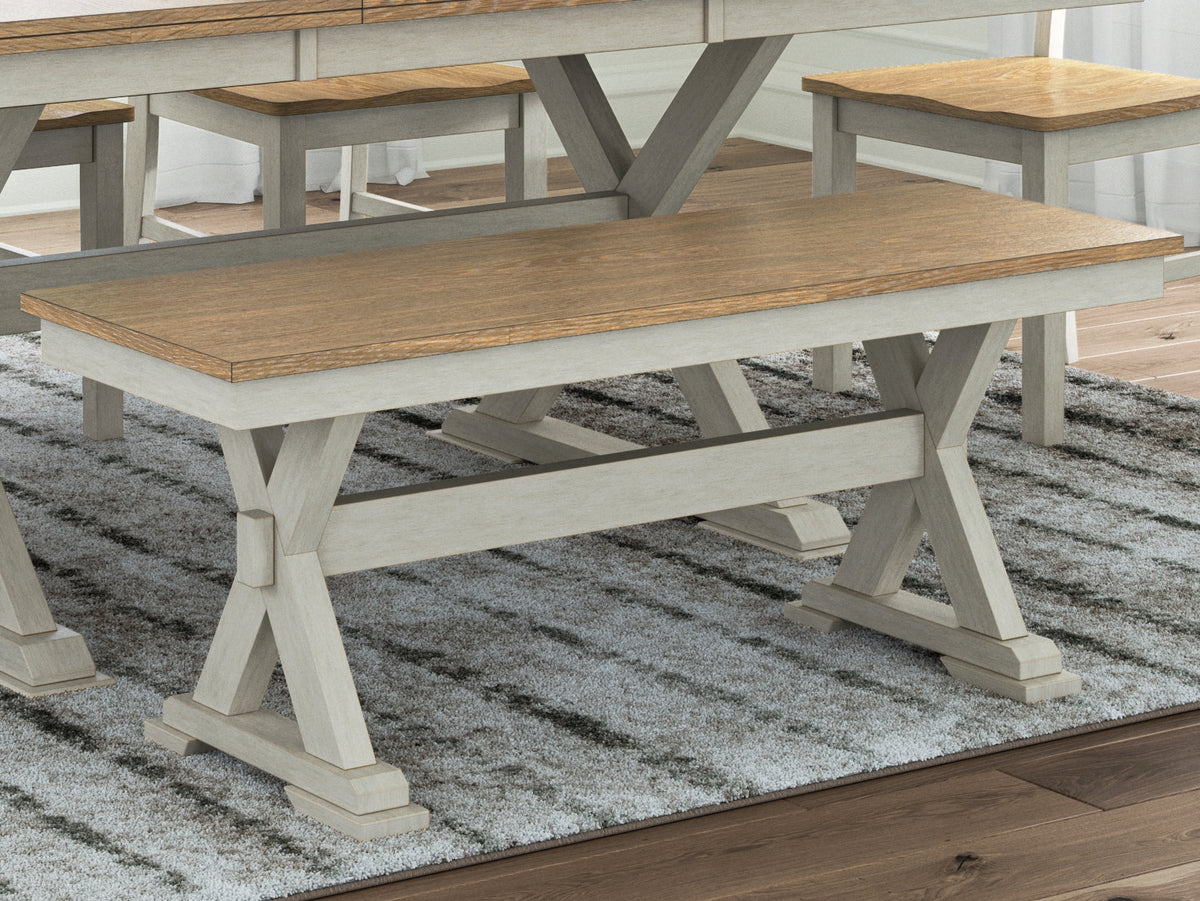 Floridian Furniture - Ashley Furniture - Purlaney 48" Dining Bench - Large Dining Room Bench / Antique White/Natural / 48"W x 16"D x 19"H - PCD627-00