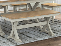 Floridian Furniture - Ashley Furniture - Purlaney 48" Dining Bench - Large Dining Room Bench / Antique White/Natural / 48"W x 16"D x 19"H - PCD627-00