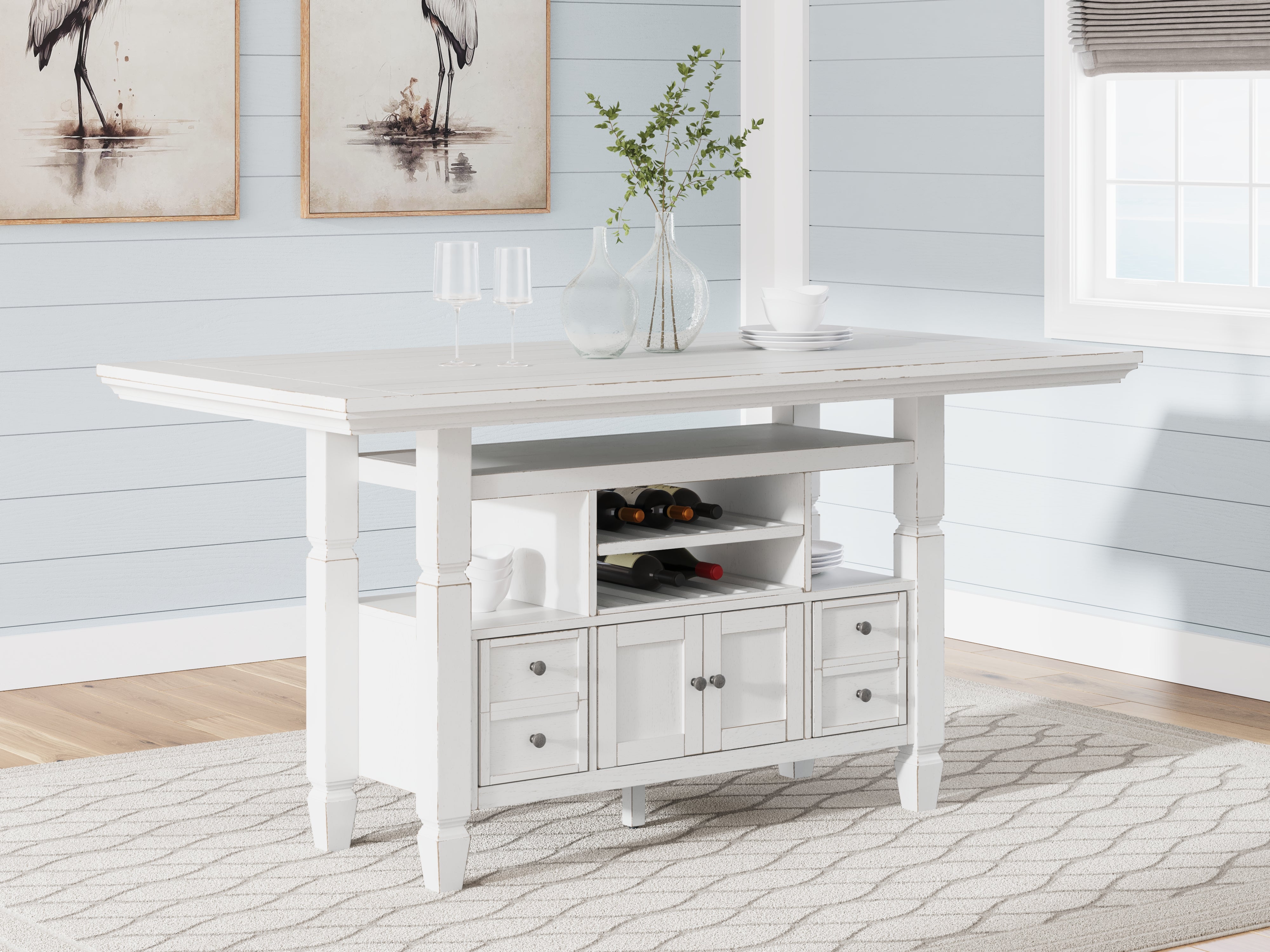 Floridian Furniture - Ashley Furniture - Robbinsdale Dining Room - Counter Height Dining Table / Antique White / 36"W x 72"D x 37"H - D642D7