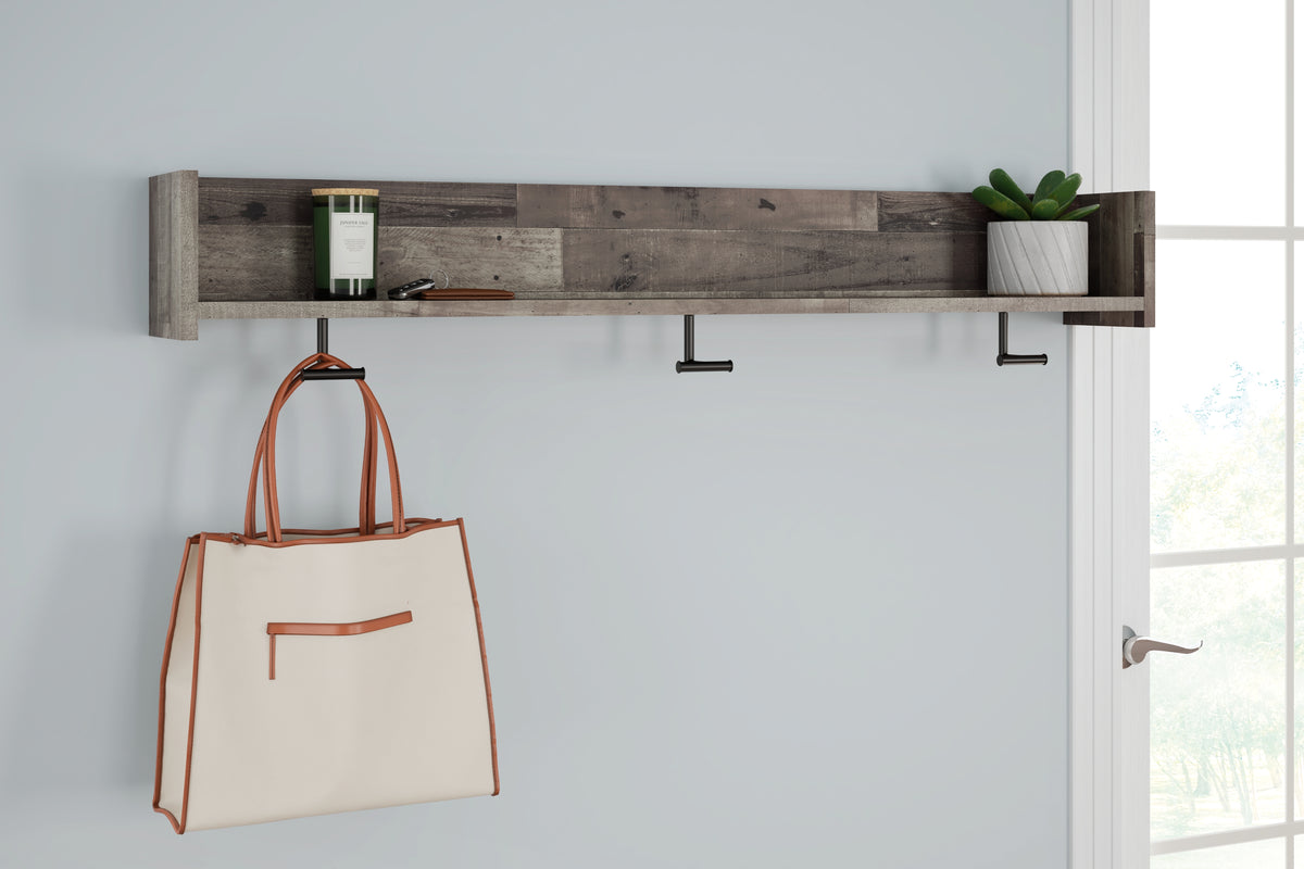 Floridian Furniture - Ashley Furniture - Neilsville Wall Decor - Wall Mounted Coat Rack w/Shelf / Whitewash - EA2320-151