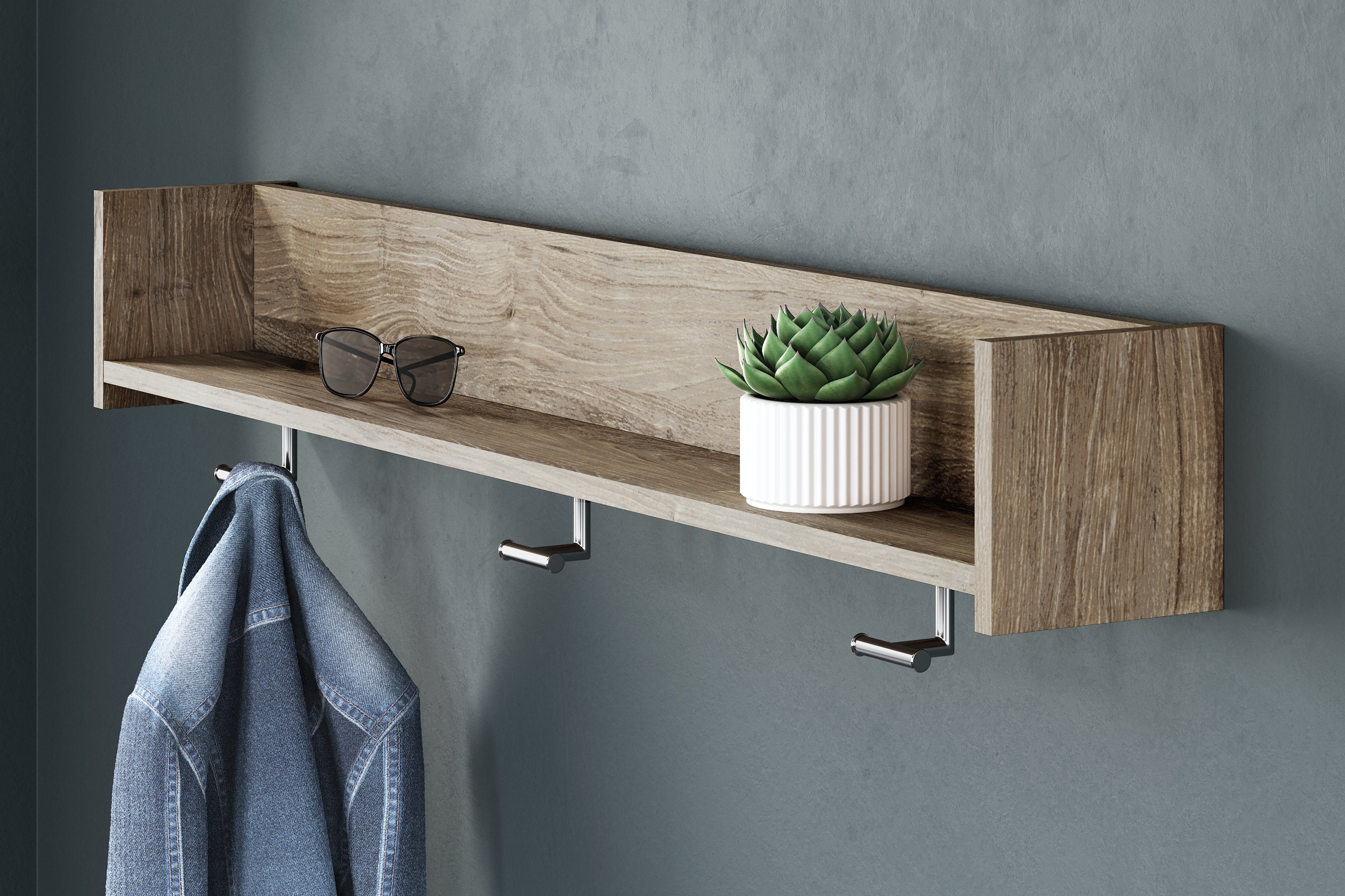 Floridian Furniture - Ashley Furniture - Oliah Wall Decor - Wall Mounted Coat Rack w/Shelf / Natural - EA2270-151