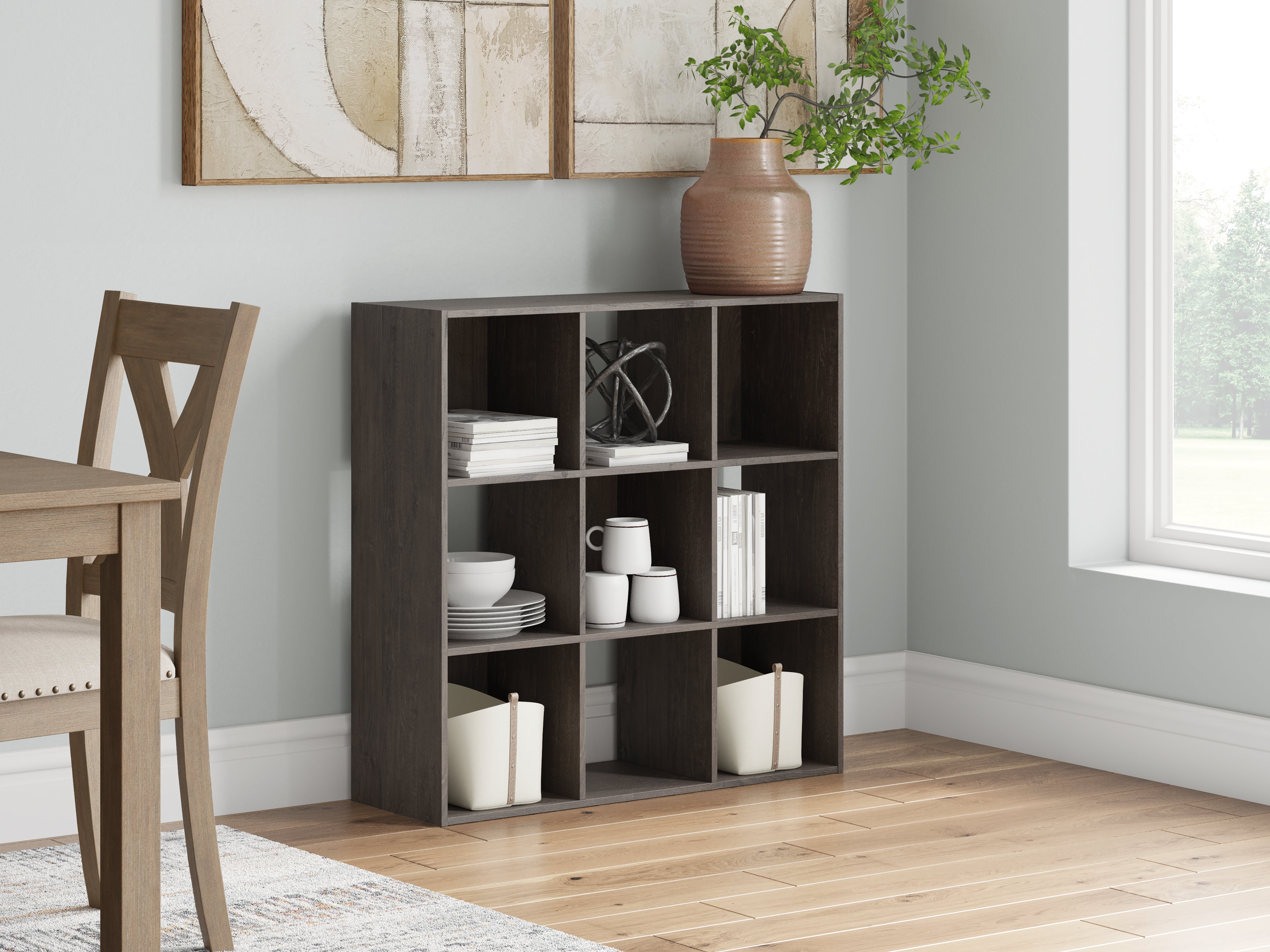 Floridian Furniture - Ashley Furniture - Piperton Nine Cube Organizer - Nine Cube Organizer / Charcoal - EA5514-3X3