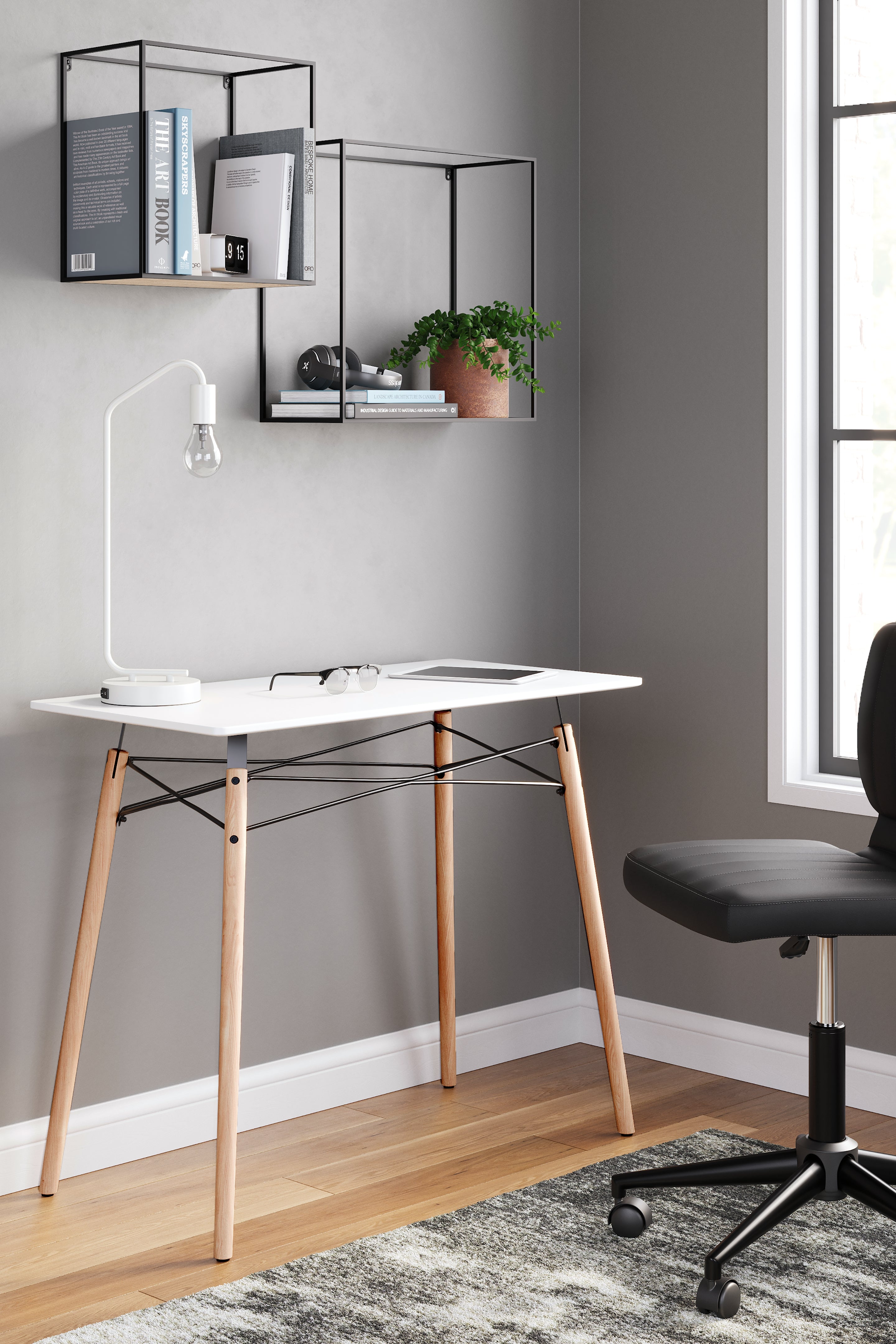 Floridian Furniture - Ashley Furniture - Jaspeni Office Desk - Home Office Desk / White/Natural - H020-110